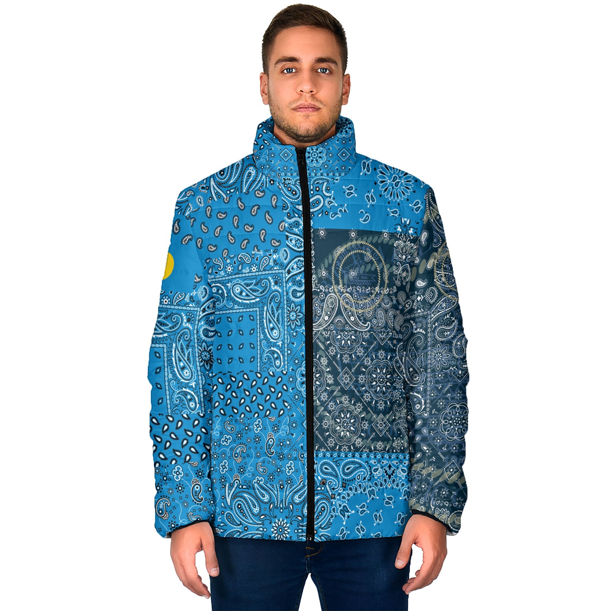 Palau Men Padded Jacket Paisley Flag And Skull Style 1