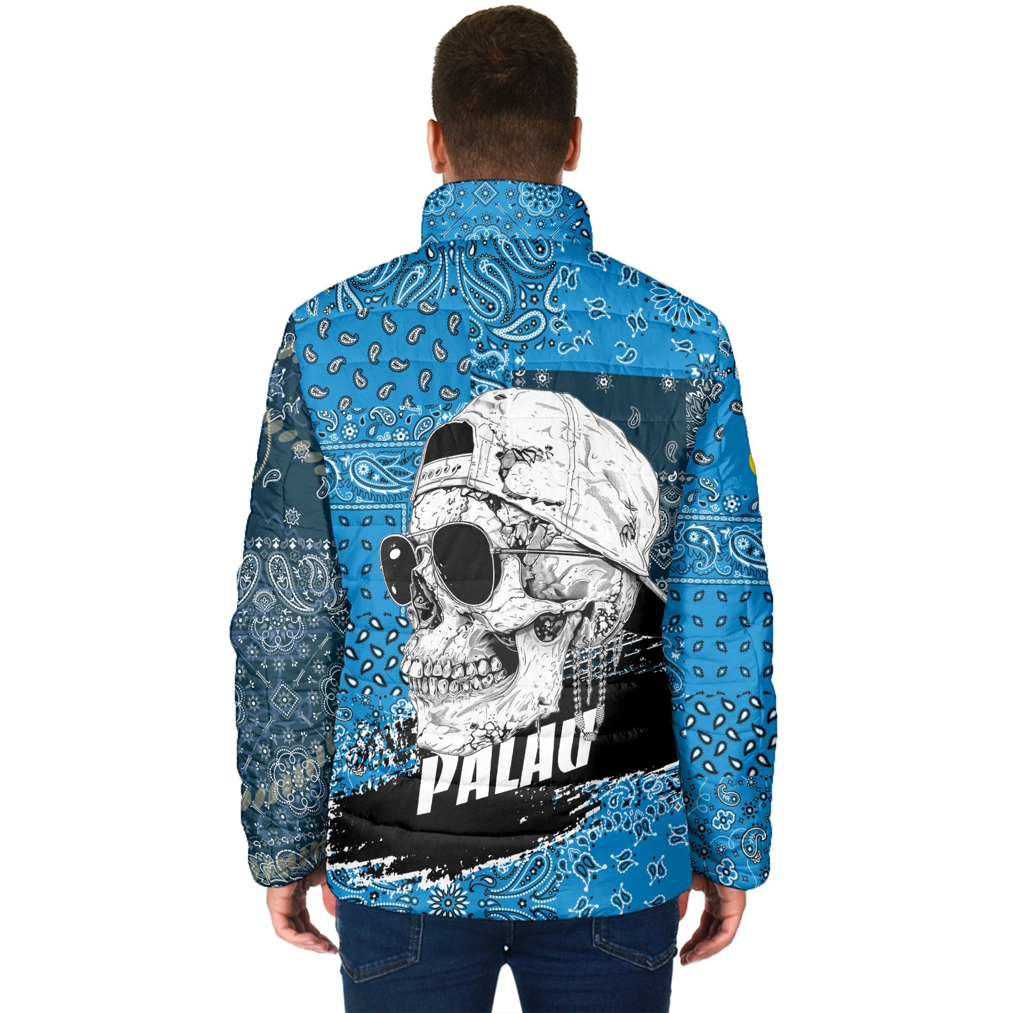 Palau Men Padded Jacket Paisley Flag And Skull Style 2