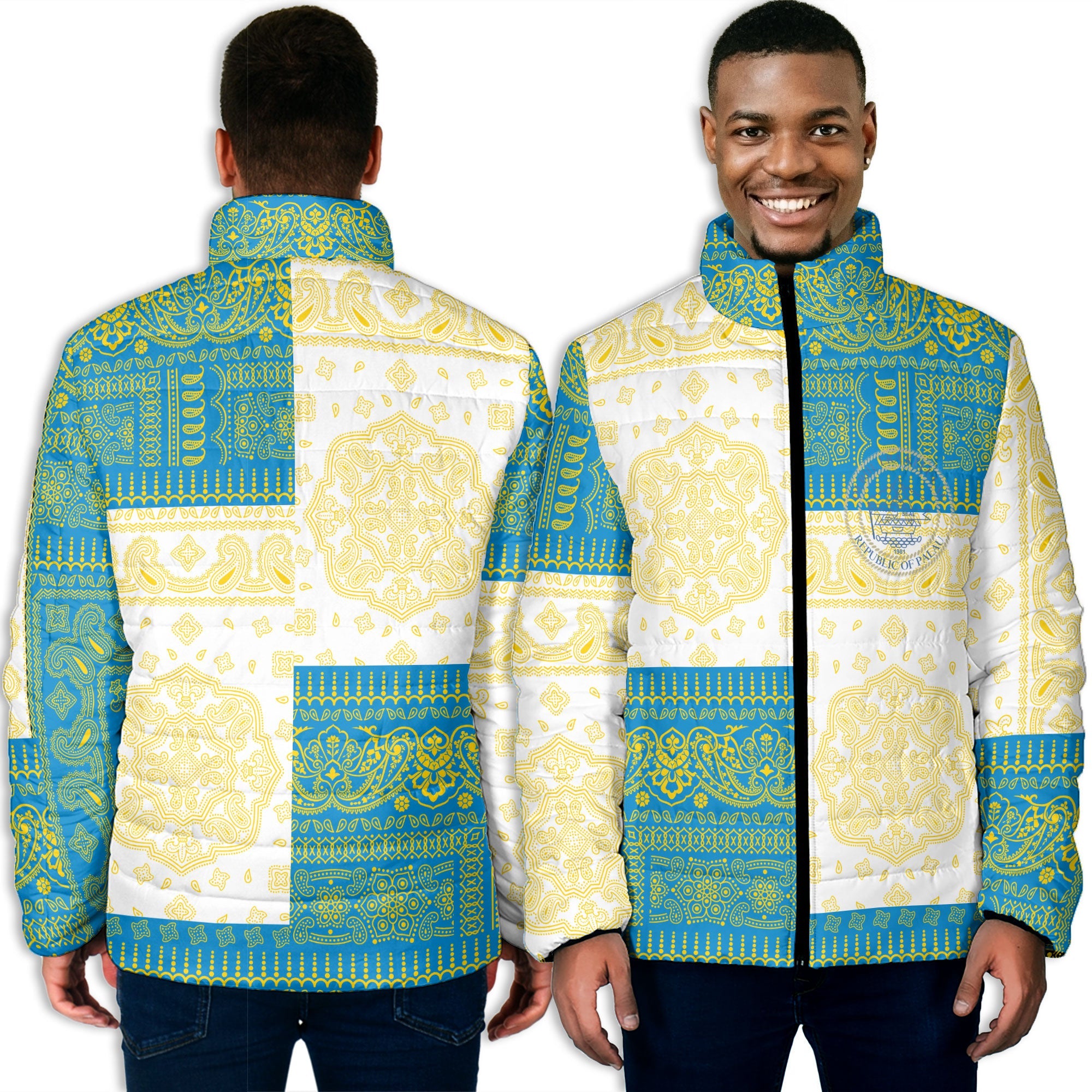 Palau Men Padded Jacket Flag And Paisley Basic Style 3