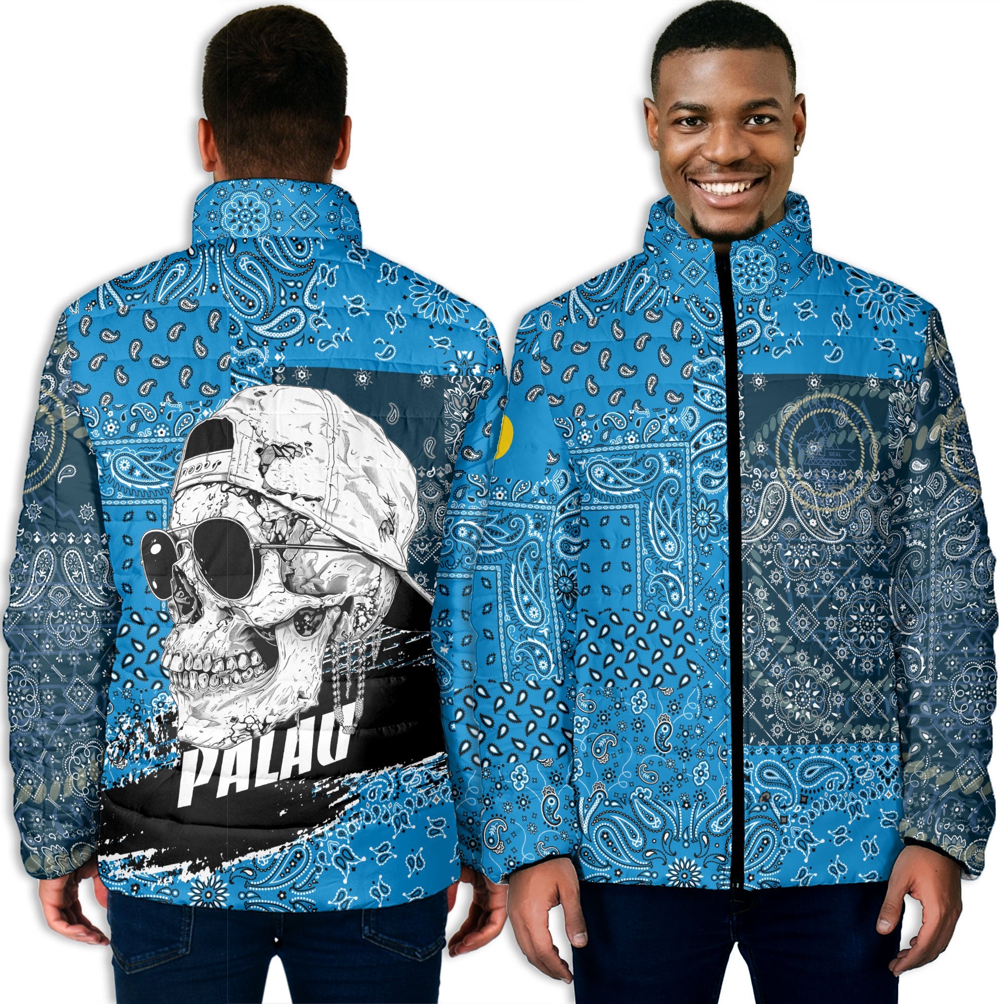 Palau Men Padded Jacket Paisley Flag And Skull Style 3