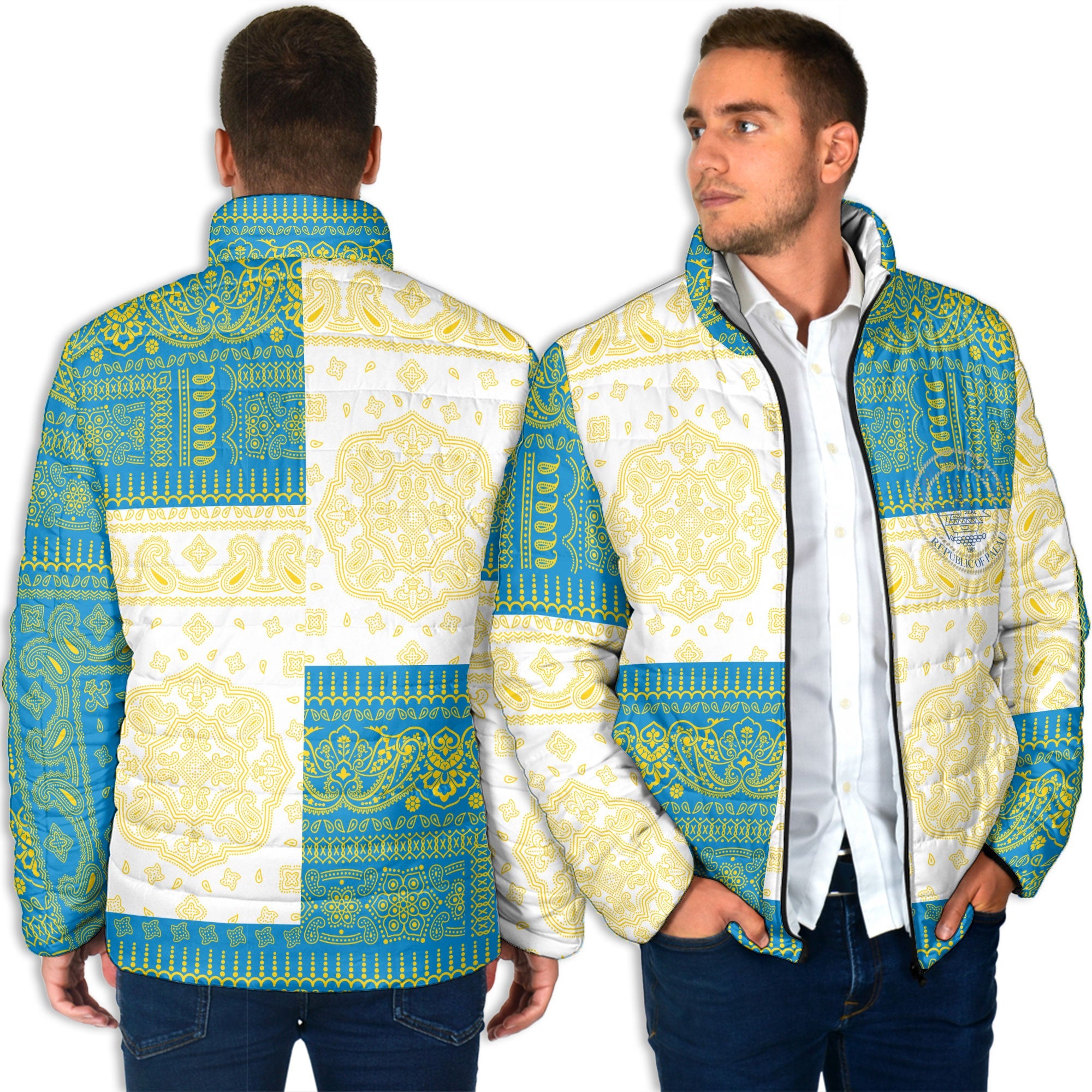 Palau Men Padded Jacket Flag And Paisley Basic Style 4