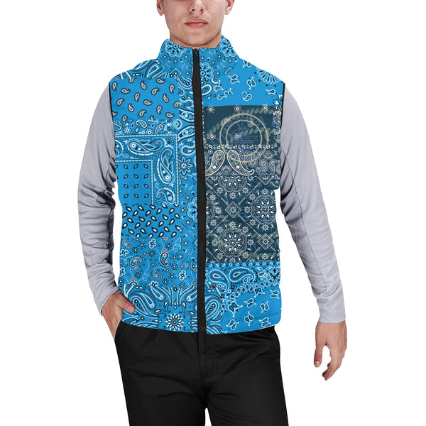 Palau Men Padded Jacket Vest Paisley Flag And Skull Style 1