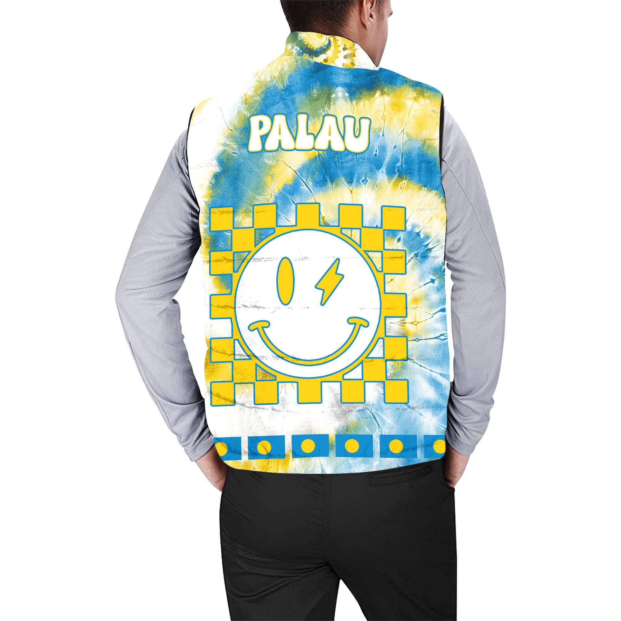 Palau Men Padded Jacket Vest Custom Tie Dye Style 2