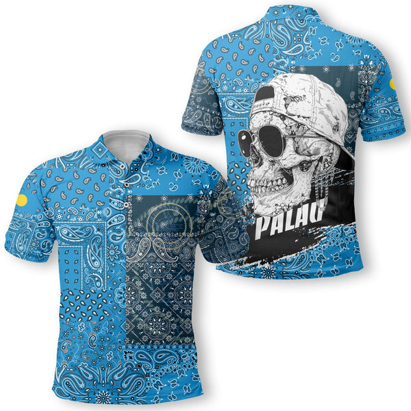 Palau Polo Shirt Paisley Flag And Skull Style 1