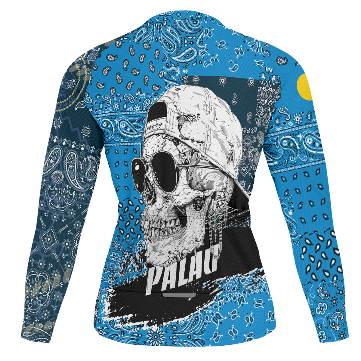 Palau Raglan Men Cycling Jersey Long Sleeve Paisley Flag And Skull Style 2