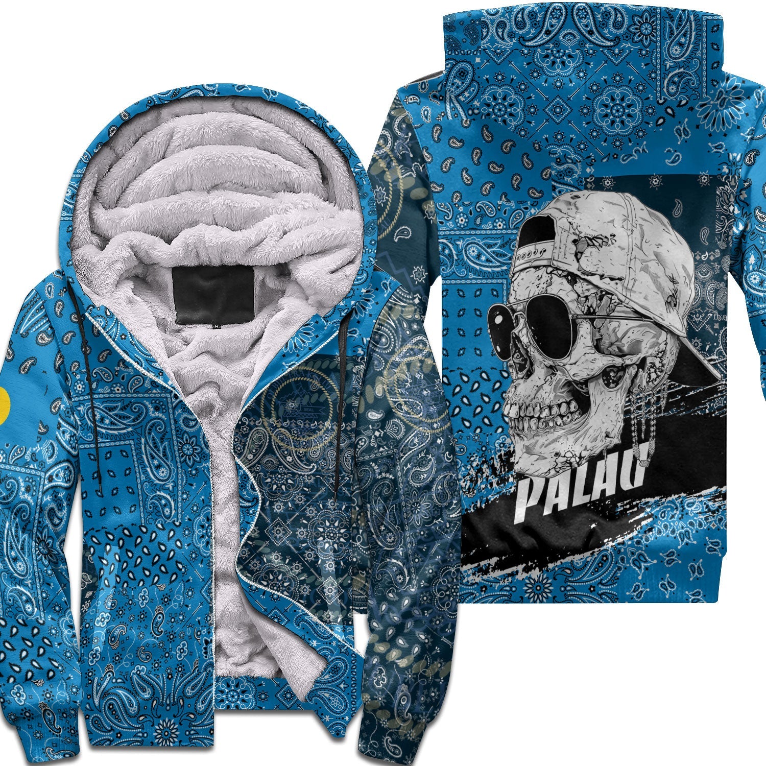 Palau Sherpa Hoodie Paisley Flag And Skull Style 1