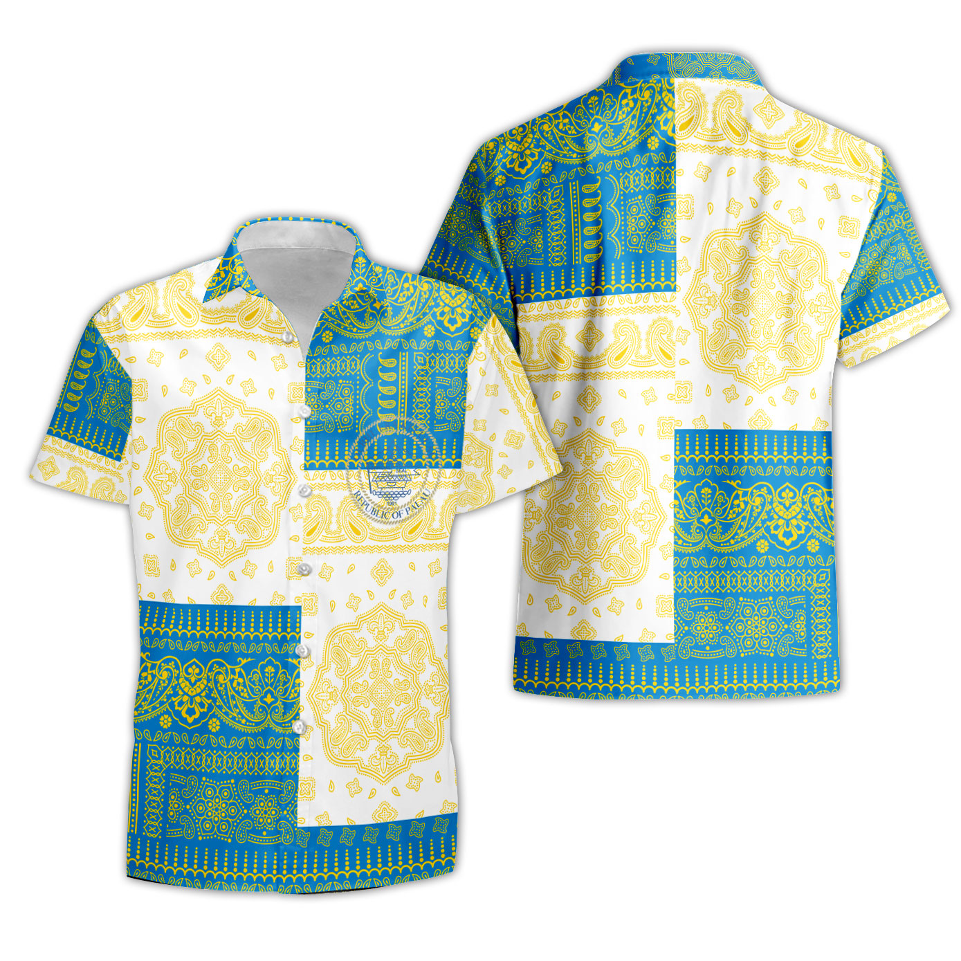 Palau Short Sleeve Shirt Flag And Paisley Basic Style 1