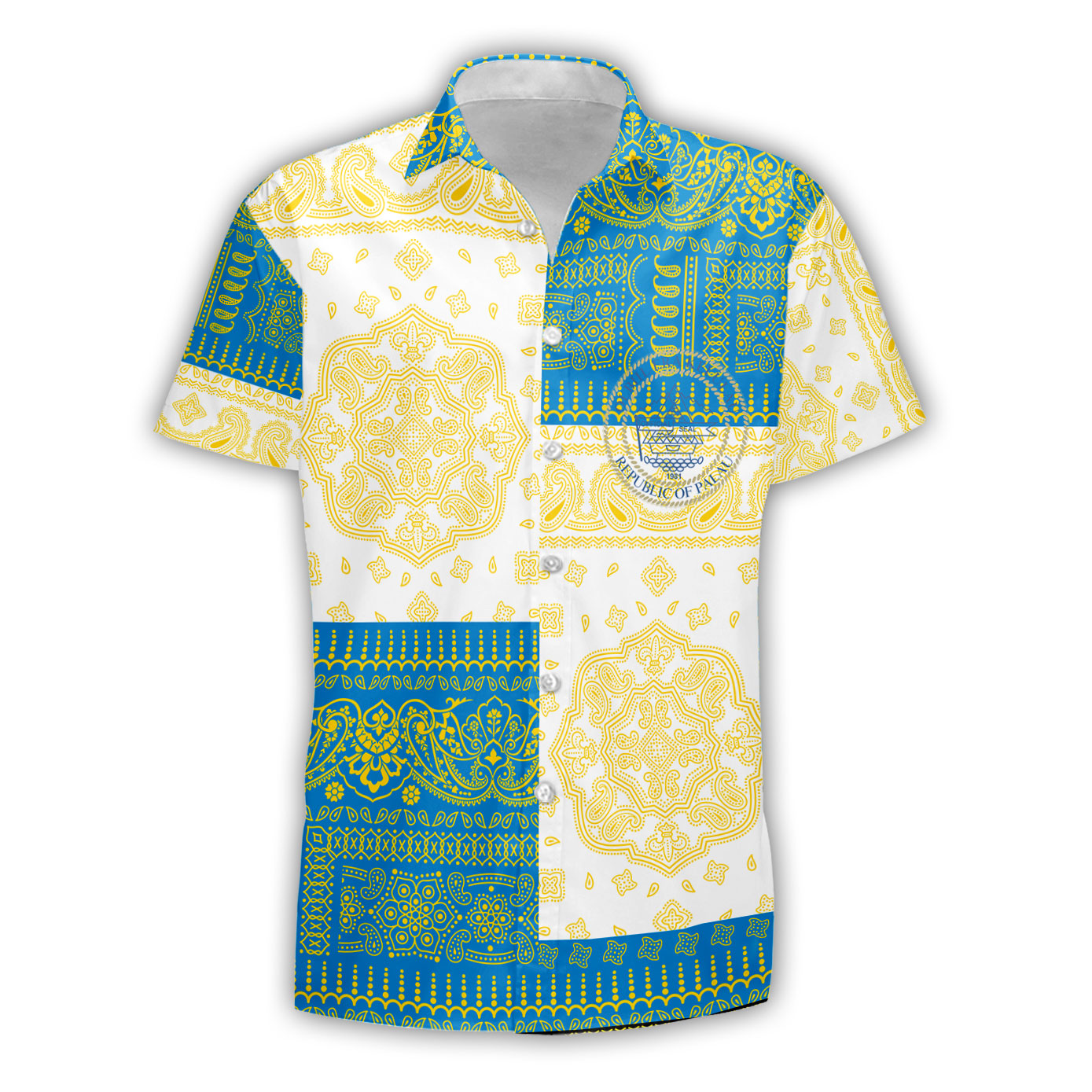 Palau Short Sleeve Shirt Flag And Paisley Basic Style 2