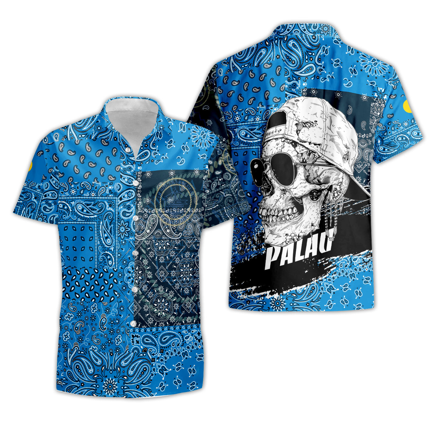 Palau Short Sleeve Shirt Paisley Flag And Skull Style 3