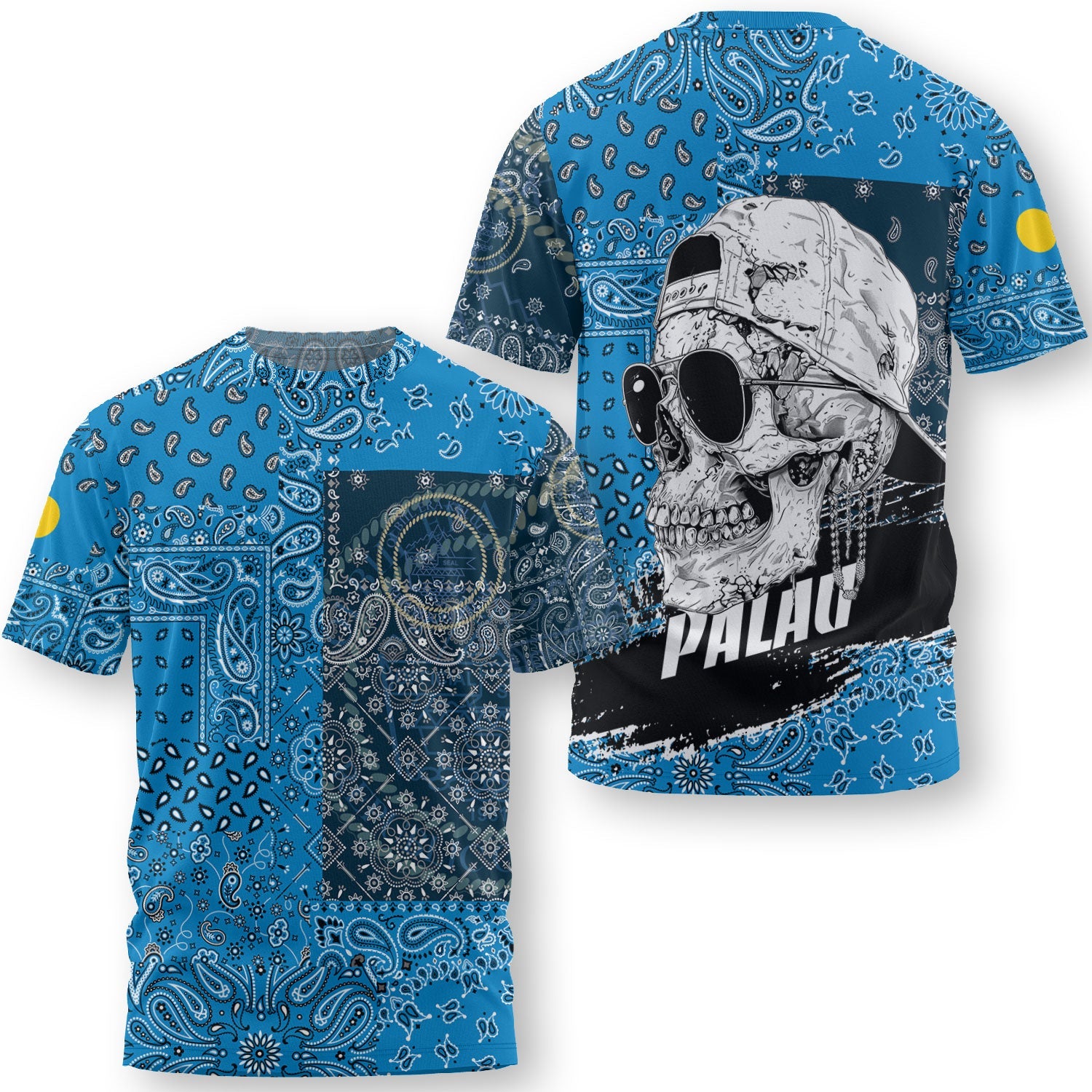 Palau T Shirt Paisley Flag And Skull Style 3