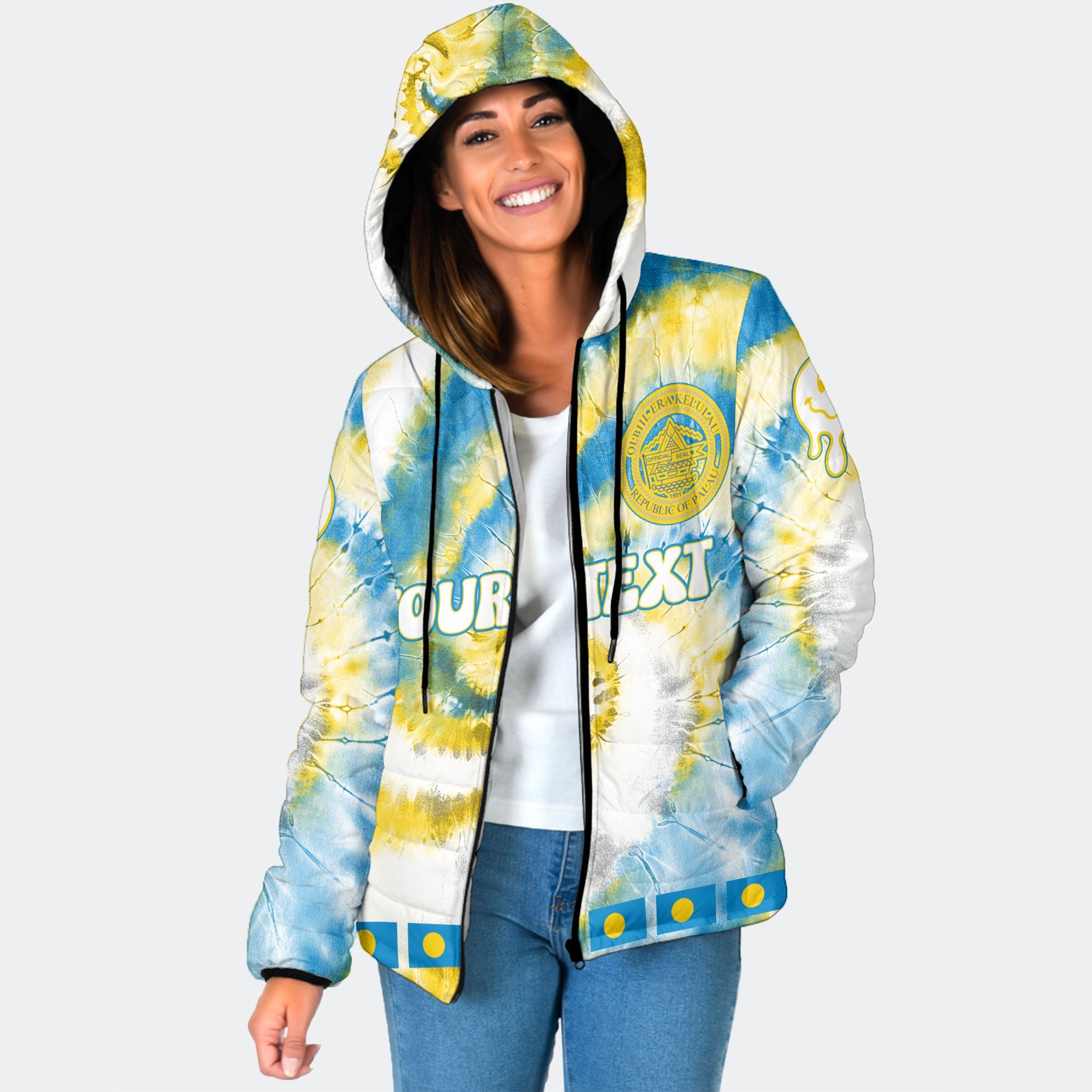 Palau Women Hooded Padded Jacket Custom Tie Dye Style 1