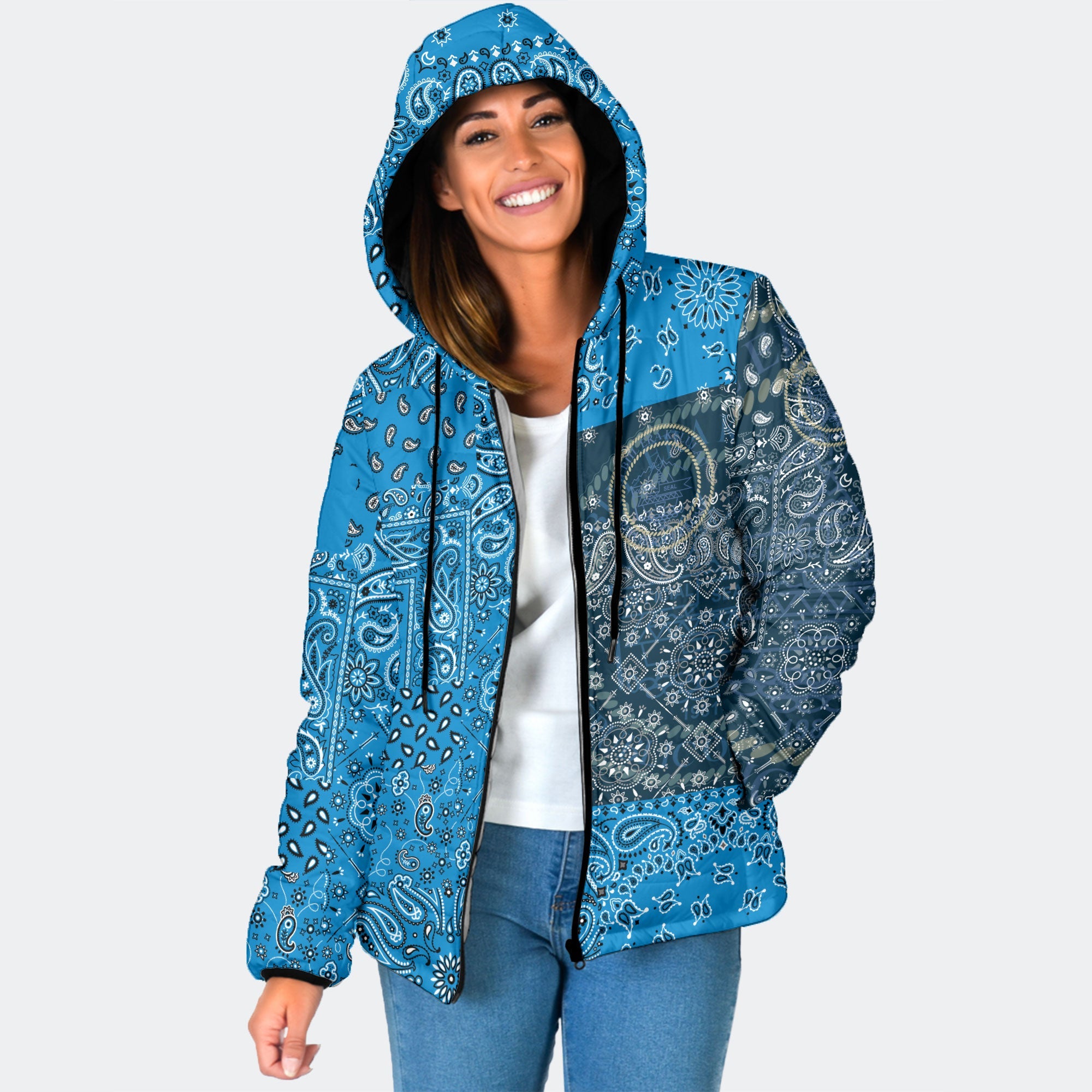 Palau Women Hooded Padded Jacket Paisley Flag And Skull Style 1