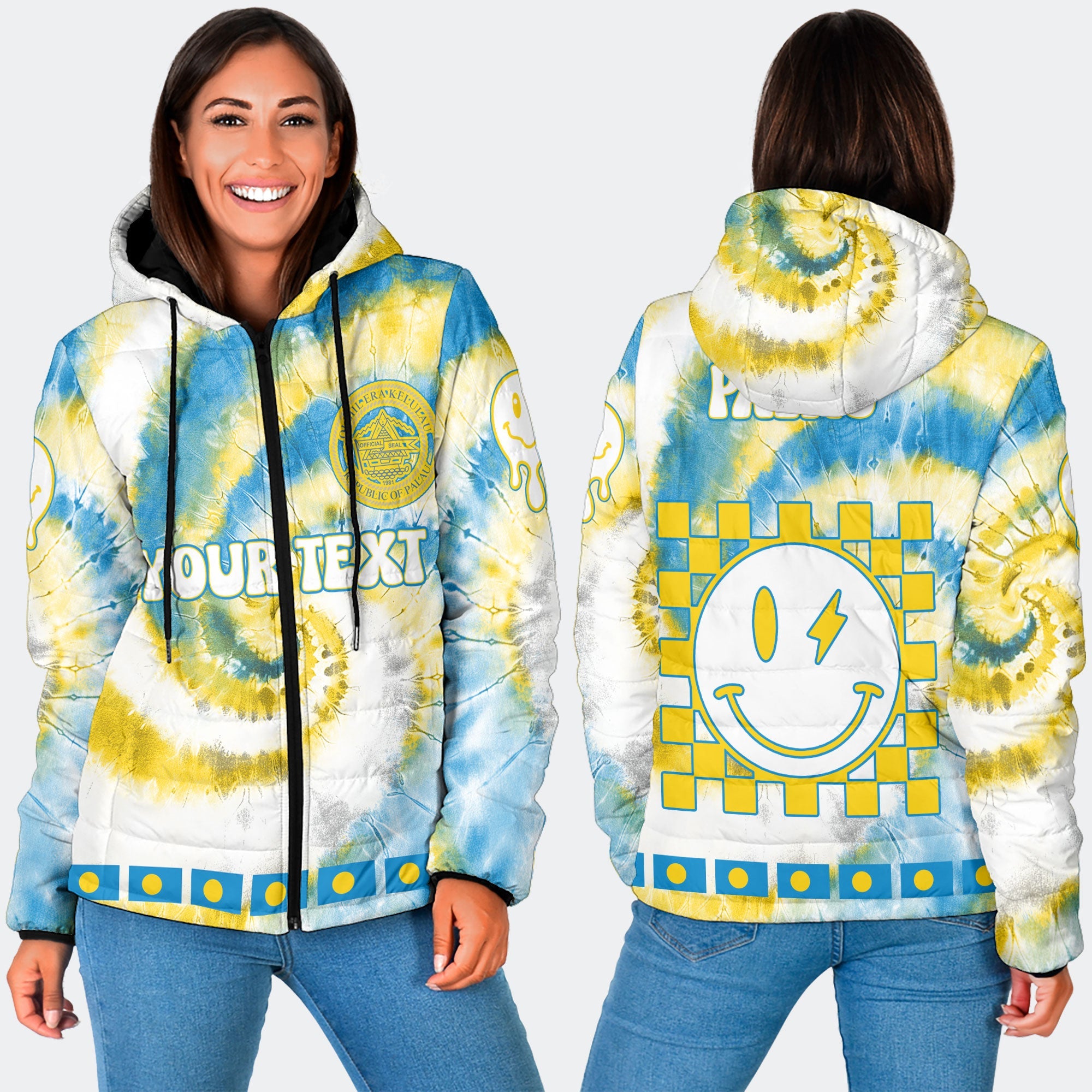 Palau Women Hooded Padded Jacket Custom Tie Dye Style 3