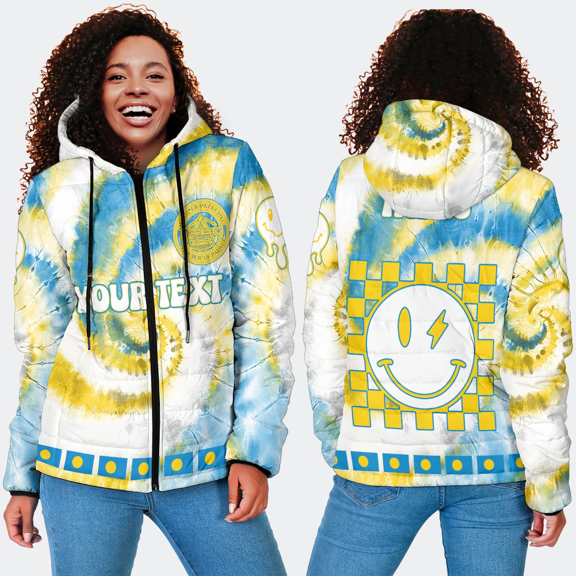 Palau Women Hooded Padded Jacket Custom Tie Dye Style 4