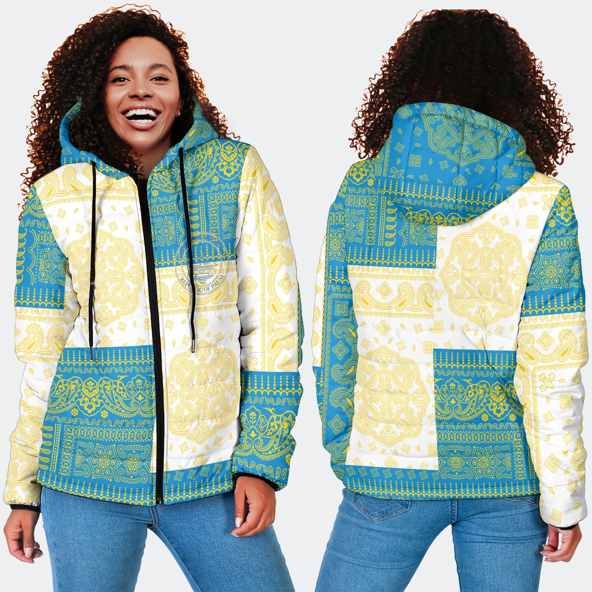 Palau Women Hooded Padded Jacket Flag And Paisley Basic Style 4