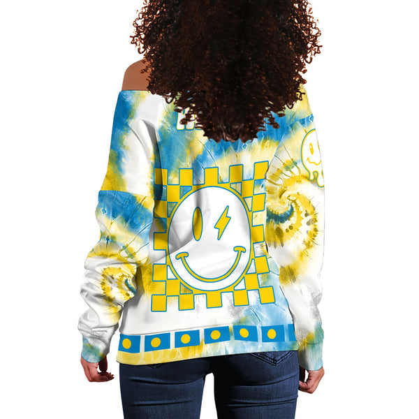 Palau Women Off Shoulder Sweatshirt Custom Tie Dye Style 1