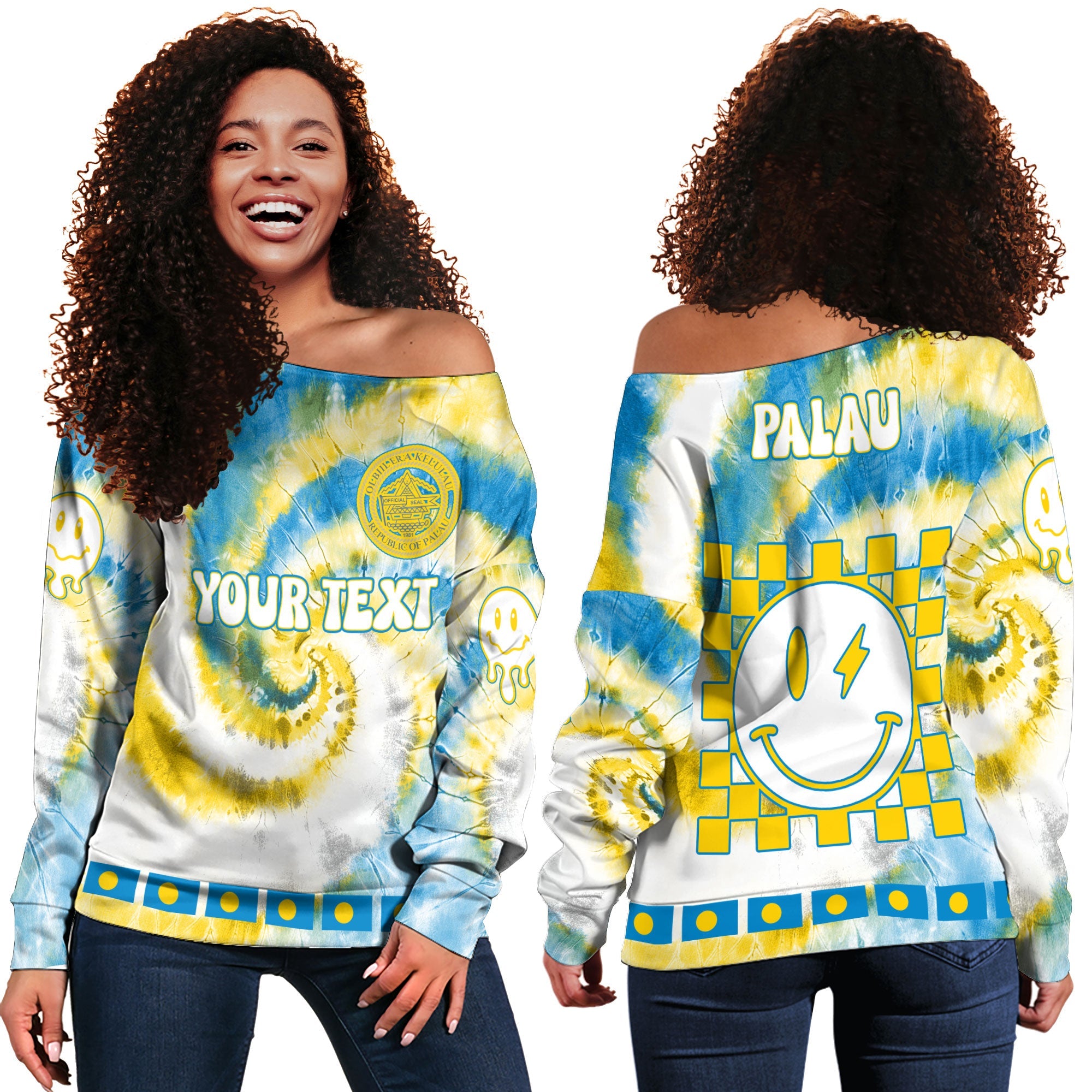 Palau Women Off Shoulder Sweatshirt Custom Tie Dye Style 2