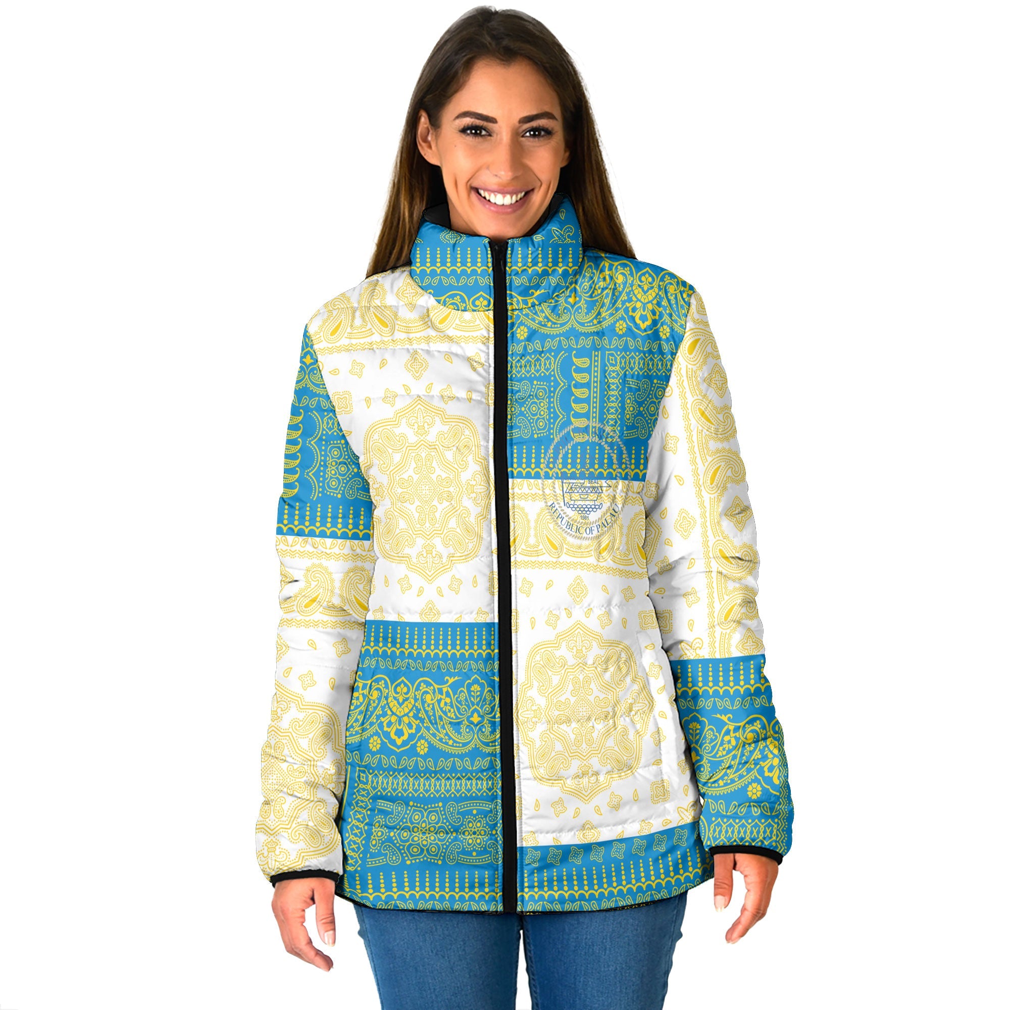 Palau Women Padded Jacket Flag And Paisley Basic Style 1