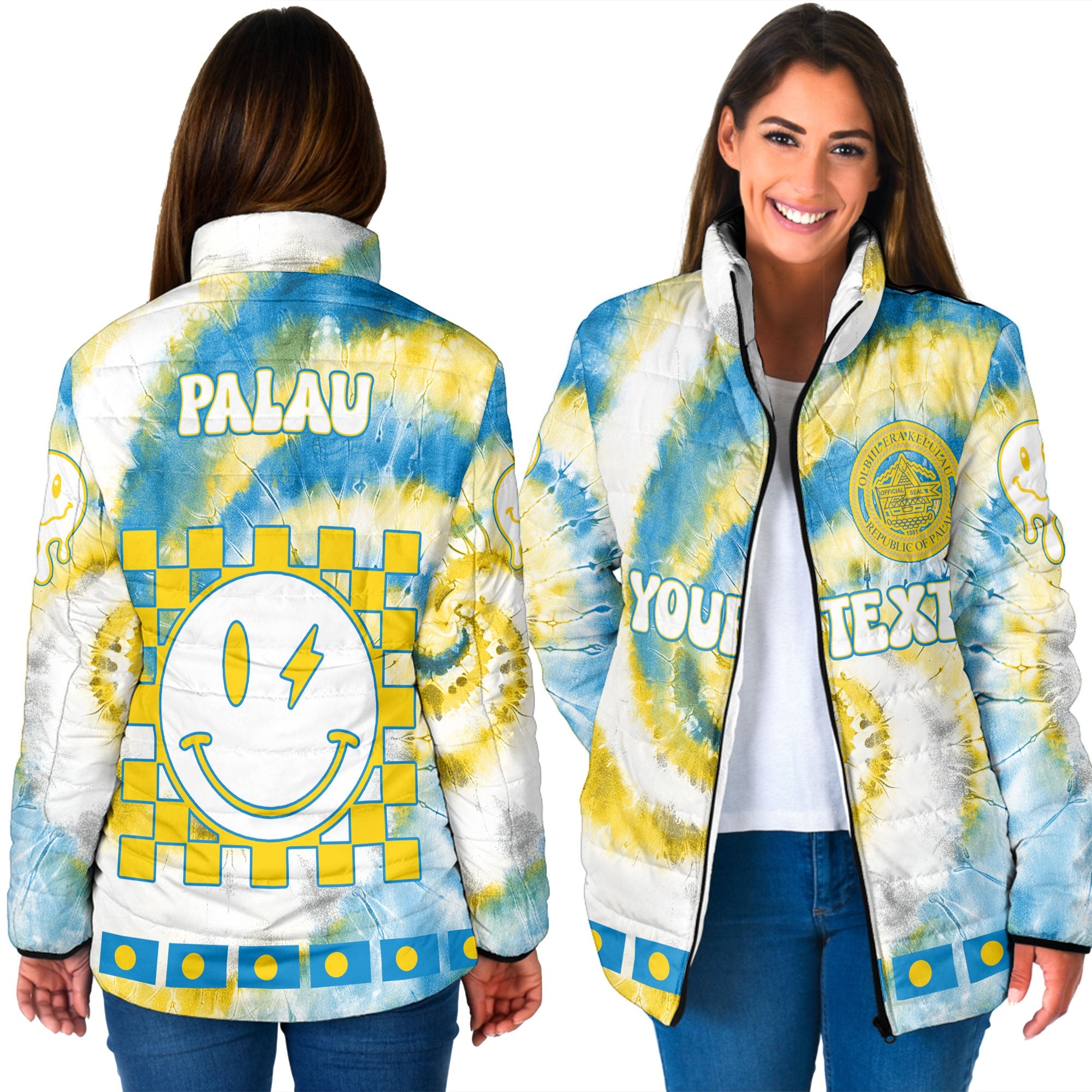 Palau Women Padded Jacket Custom Tie Dye Style 3