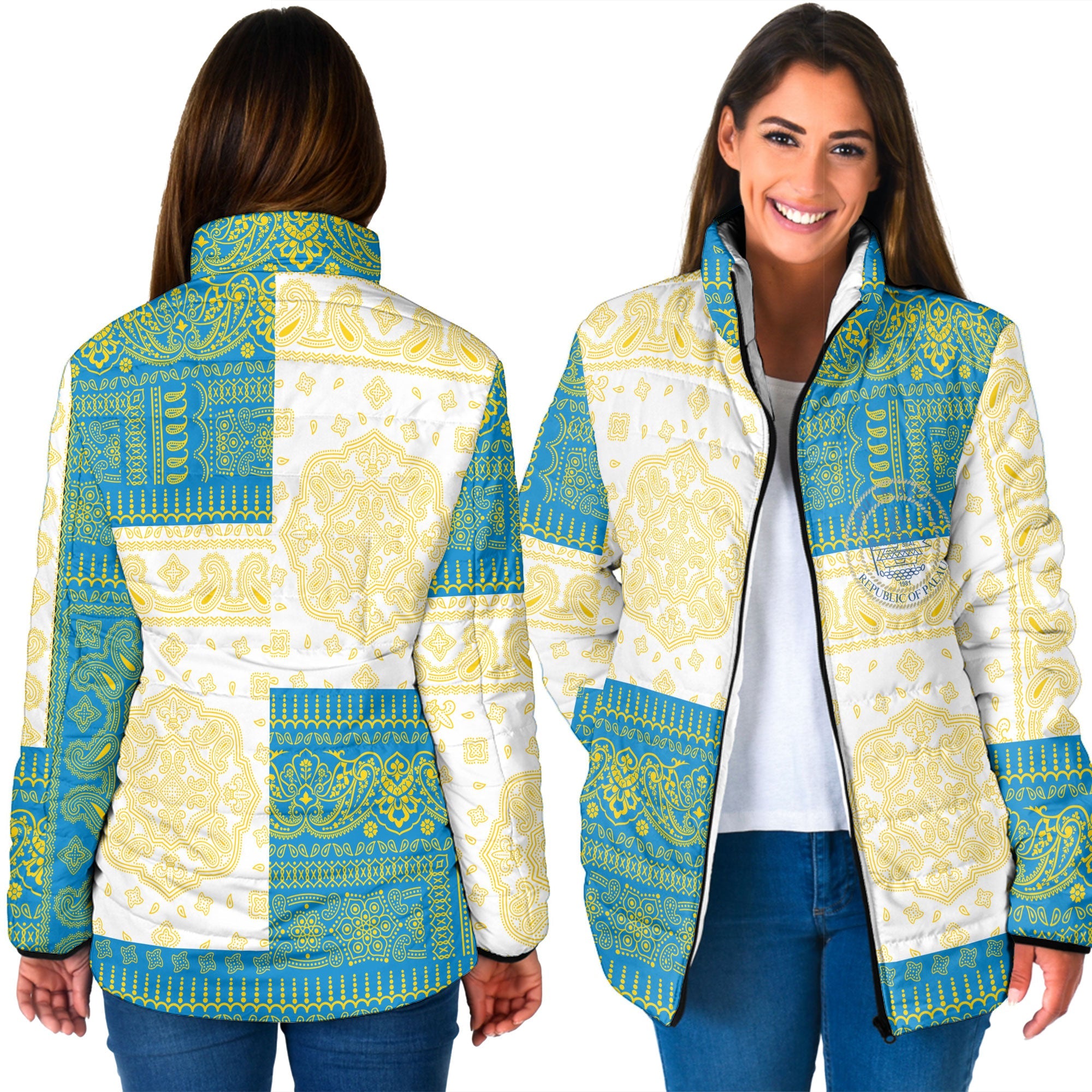 Palau Women Padded Jacket Flag And Paisley Basic Style 3