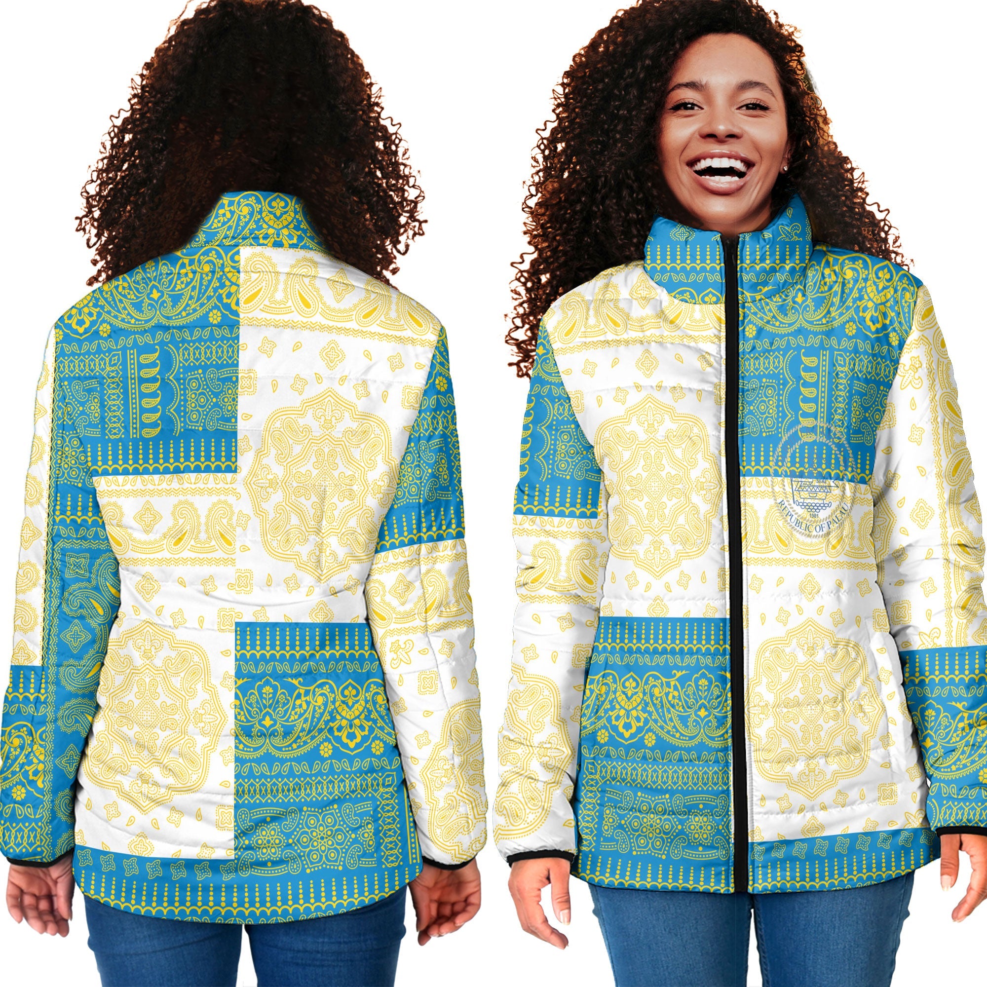 Palau Women Padded Jacket Flag And Paisley Basic Style 4