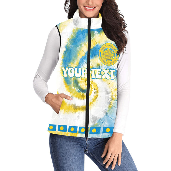 Palau Women Padded Jacket Vest Custom Tie Dye Style 1