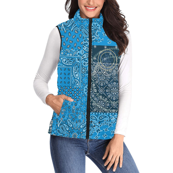 Palau Women Padded Jacket Vest Paisley Flag And Skull Style 1