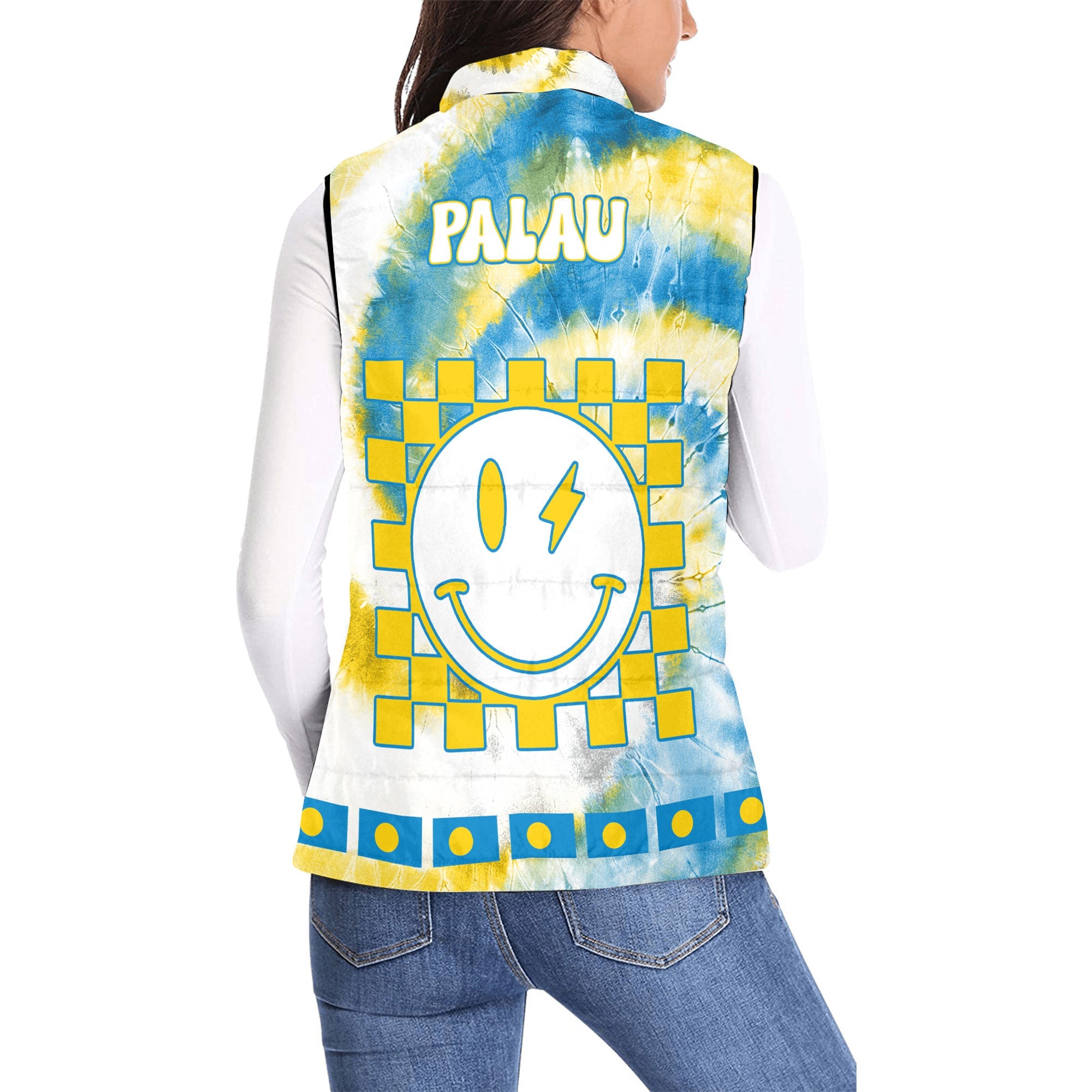 Palau Women Padded Jacket Vest Custom Tie Dye Style 2