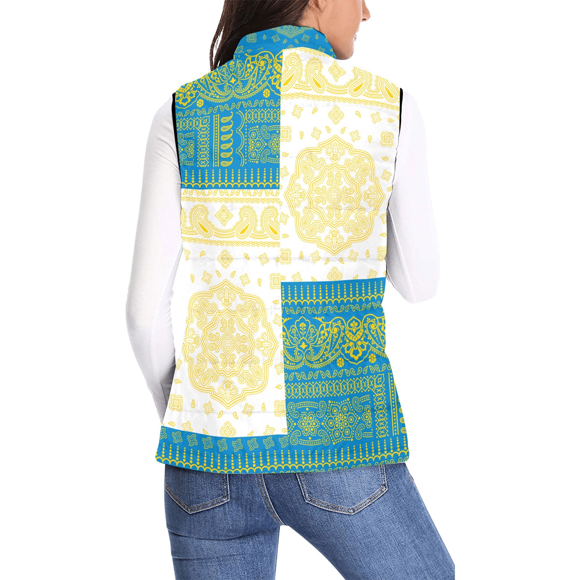 Palau Women Padded Jacket Vest Flag And Paisley Basic Style 2