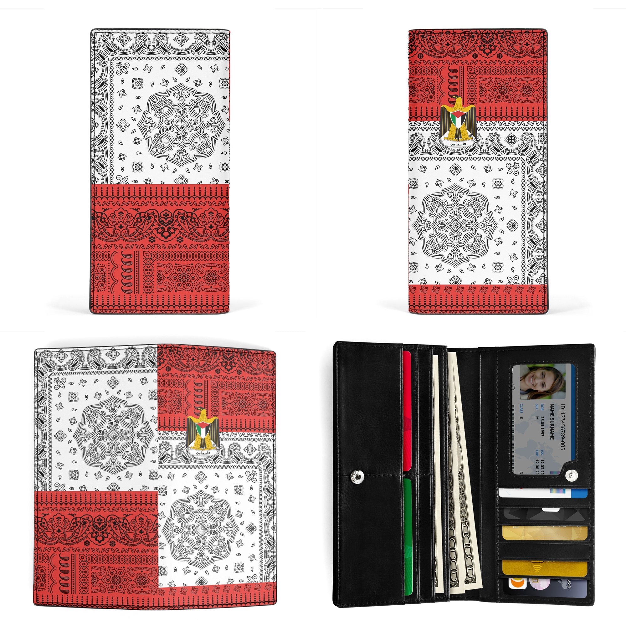 Palestine Leather Wallet Flag And Paisley Basic Style 3