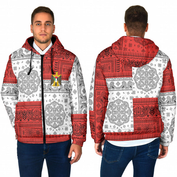 Palestine Men Hooded Padded Jacket Flag And Paisley Basic Style 1