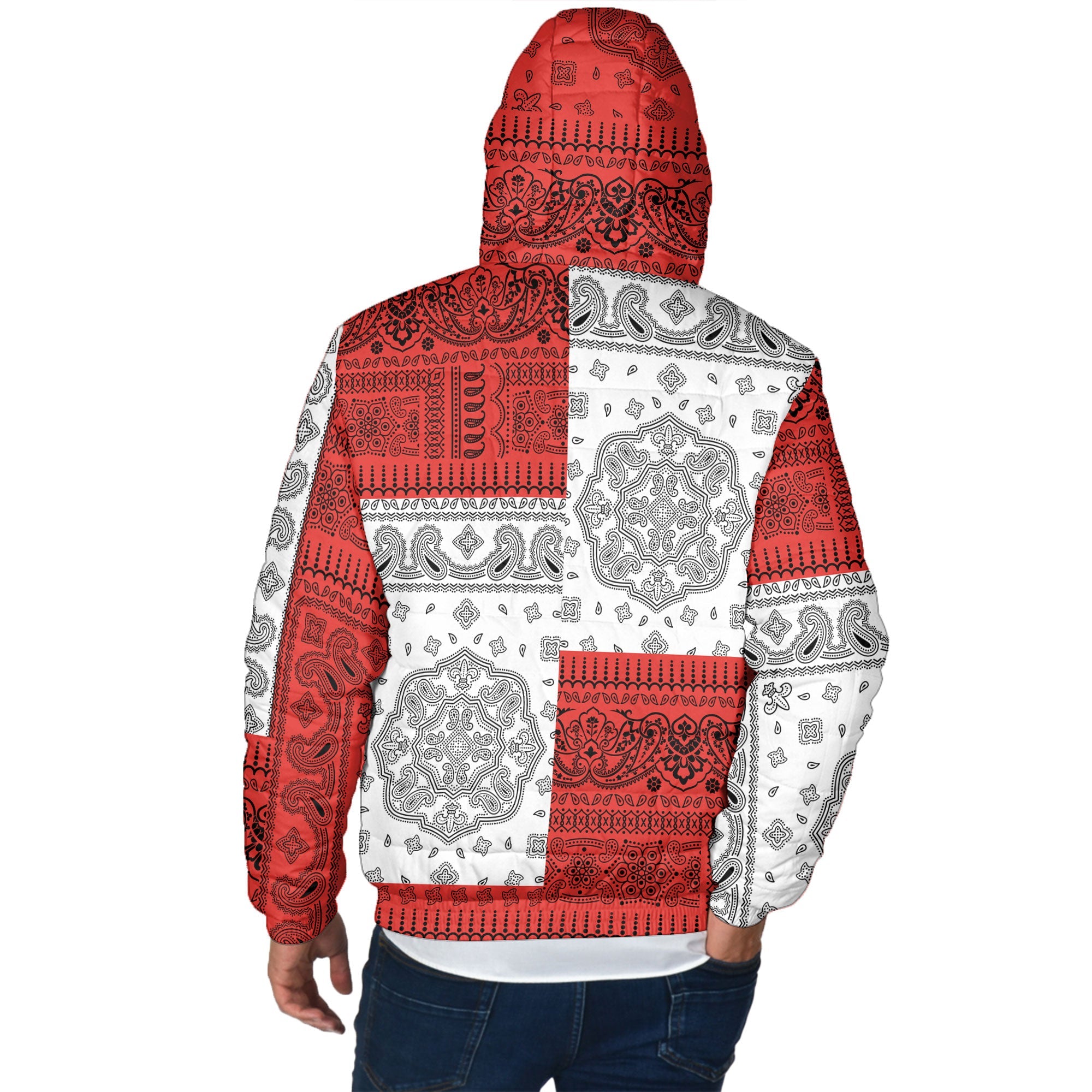 Palestine Men Hooded Padded Jacket Flag And Paisley Basic Style 3