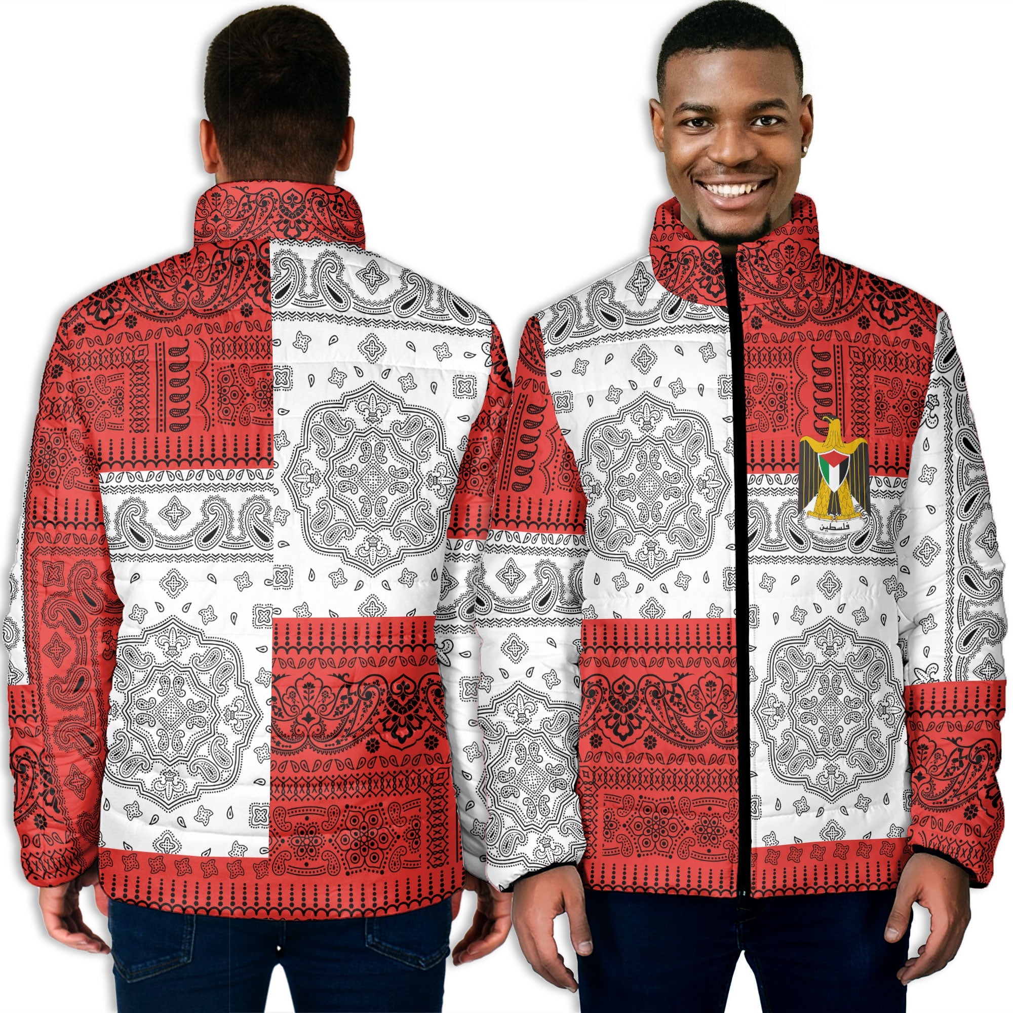 Palestine Men Padded Jacket Flag And Paisley Basic Style 3