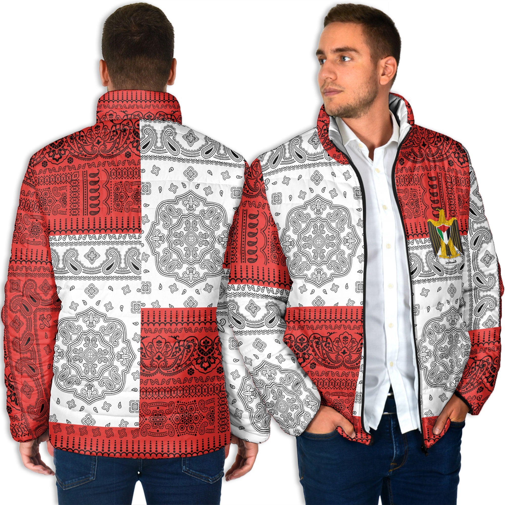 Palestine Men Padded Jacket Flag And Paisley Basic Style 4