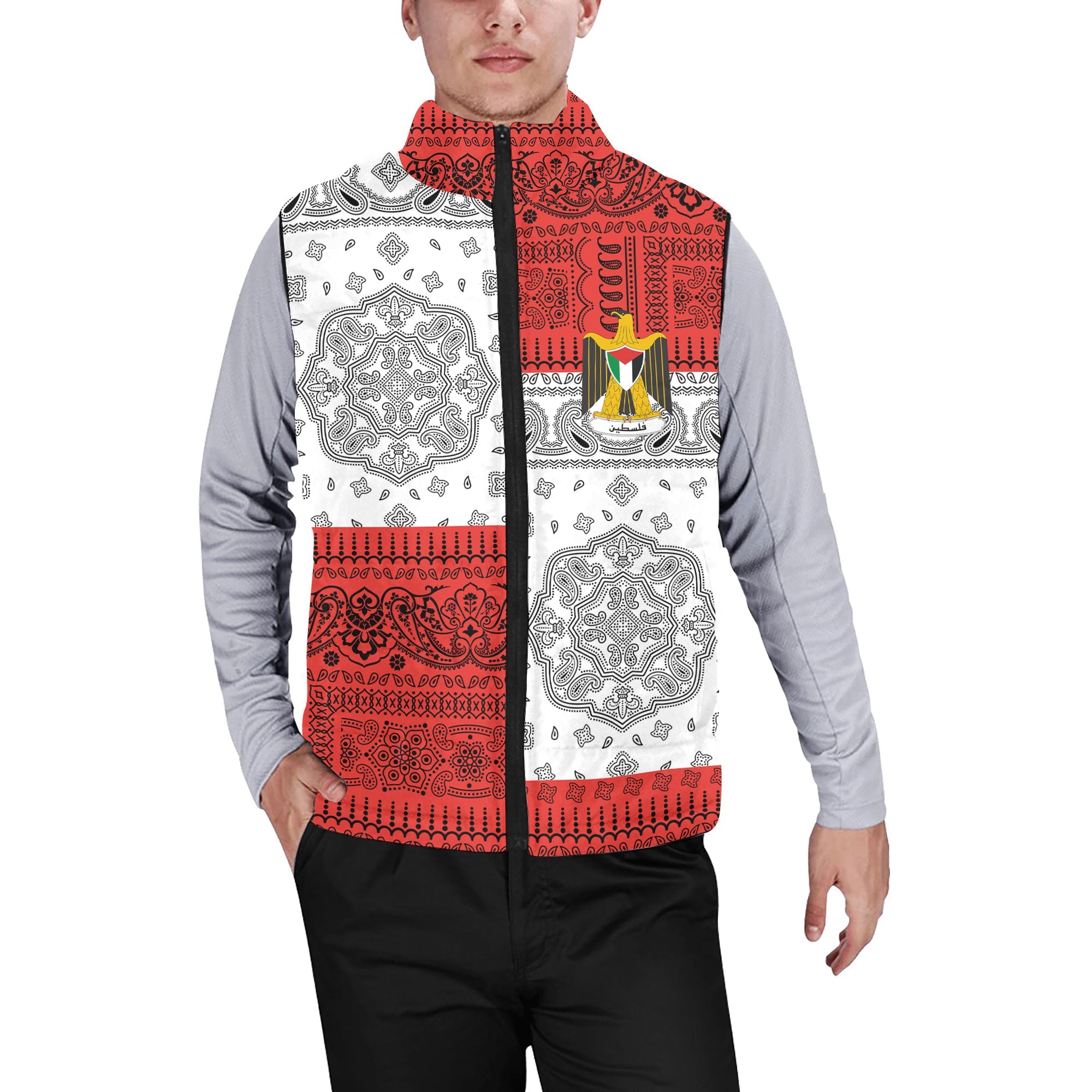 Palestine Men Padded Jacket Vest Flag And Paisley Basic Style 1