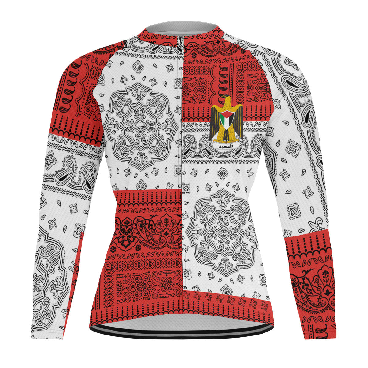 Palestine Raglan Men Cycling Jersey Long Sleeve Flag And Paisley Basic Style 1