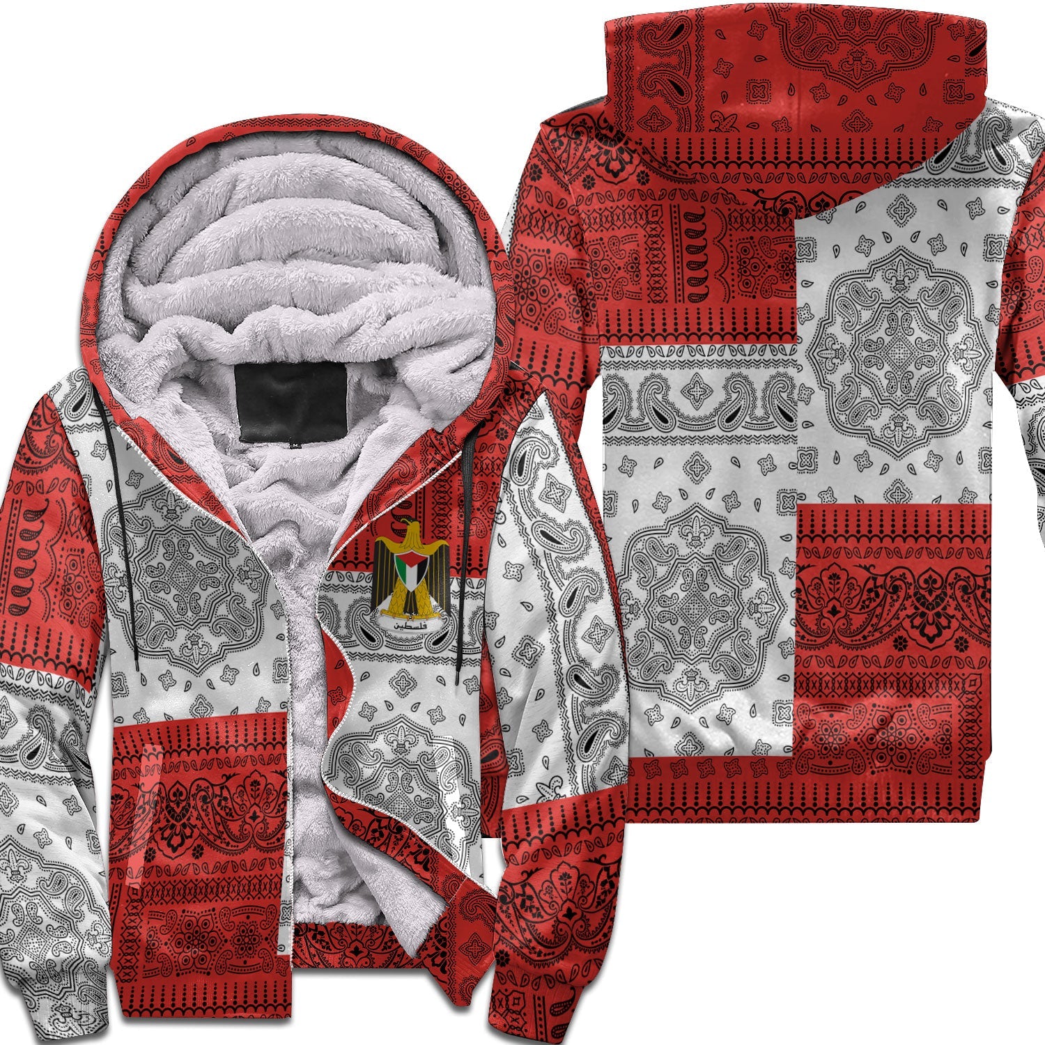 Palestine Sherpa Hoodie Flag And Paisley Basic Style 1