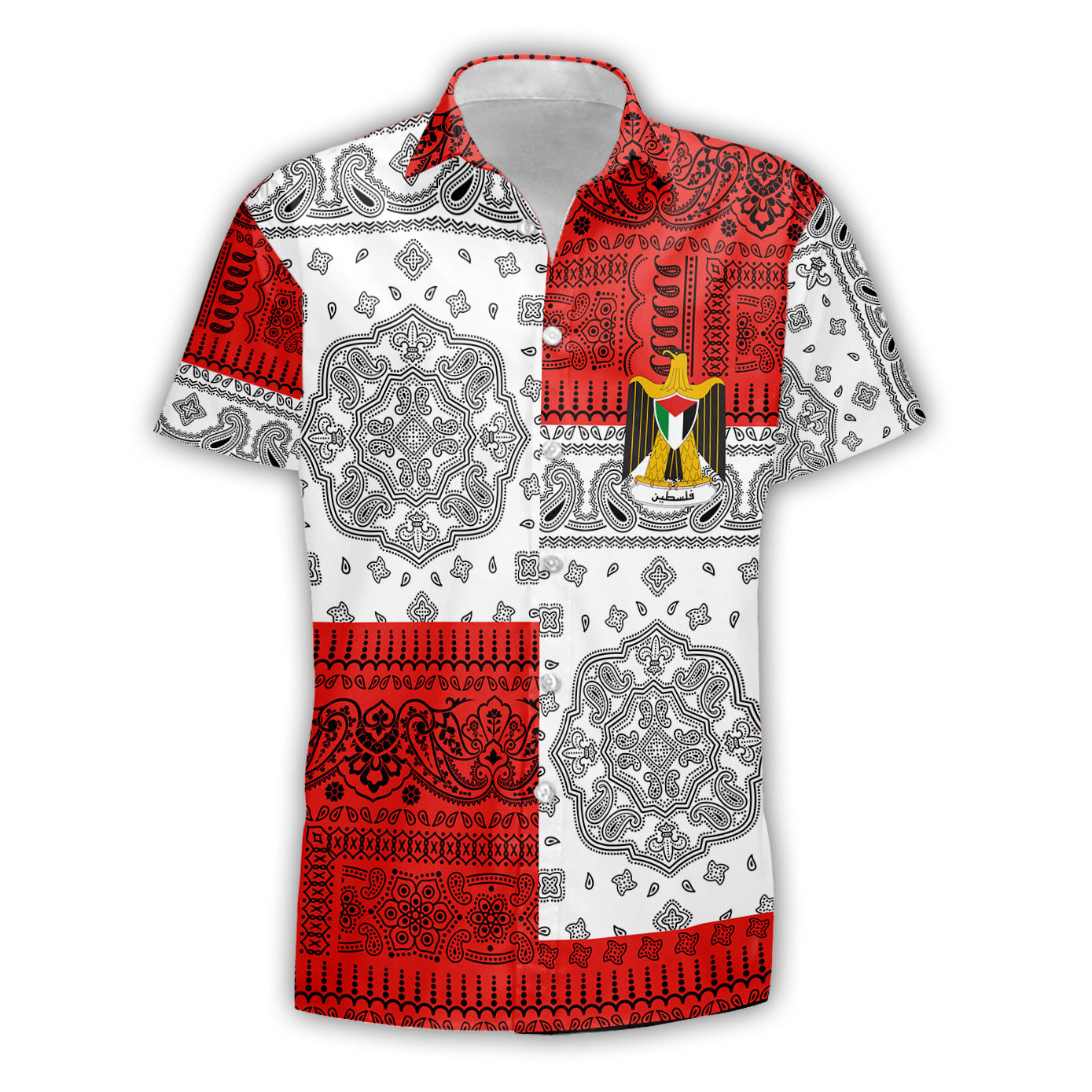 Palestine Short Sleeve Shirt Flag And Paisley Basic Style 2