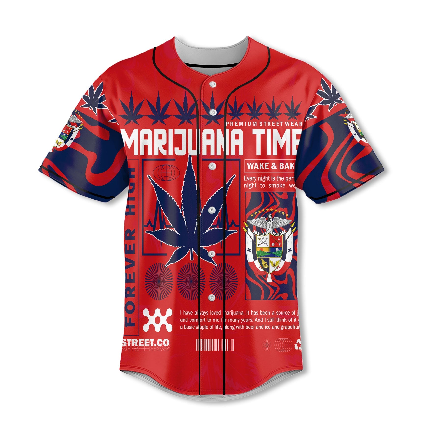 Panama Baseball Jersey Flag & Coat Of Arms Marijuanas Style