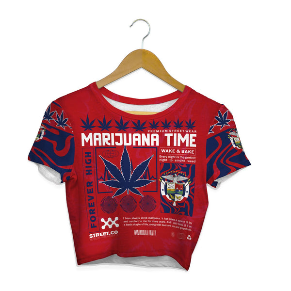 Panama Crop Top T Shirt Flag & Coat Of Arms Marijuanas Style