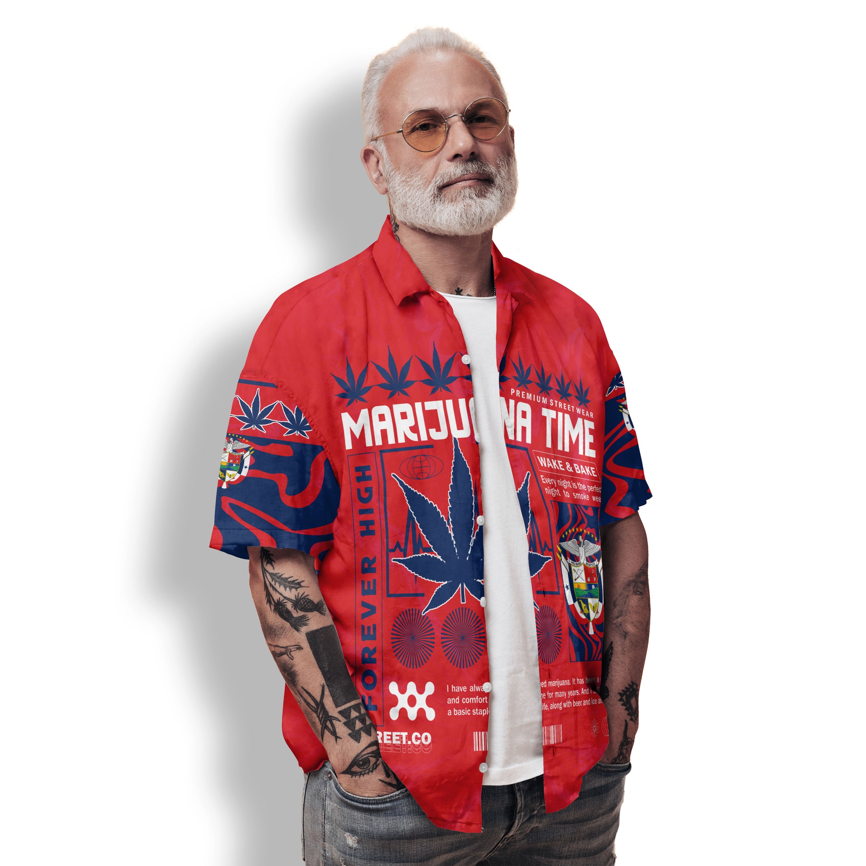 Panama Hawaiian Shirt Flag & Coat Of Arms Marijuanas Style