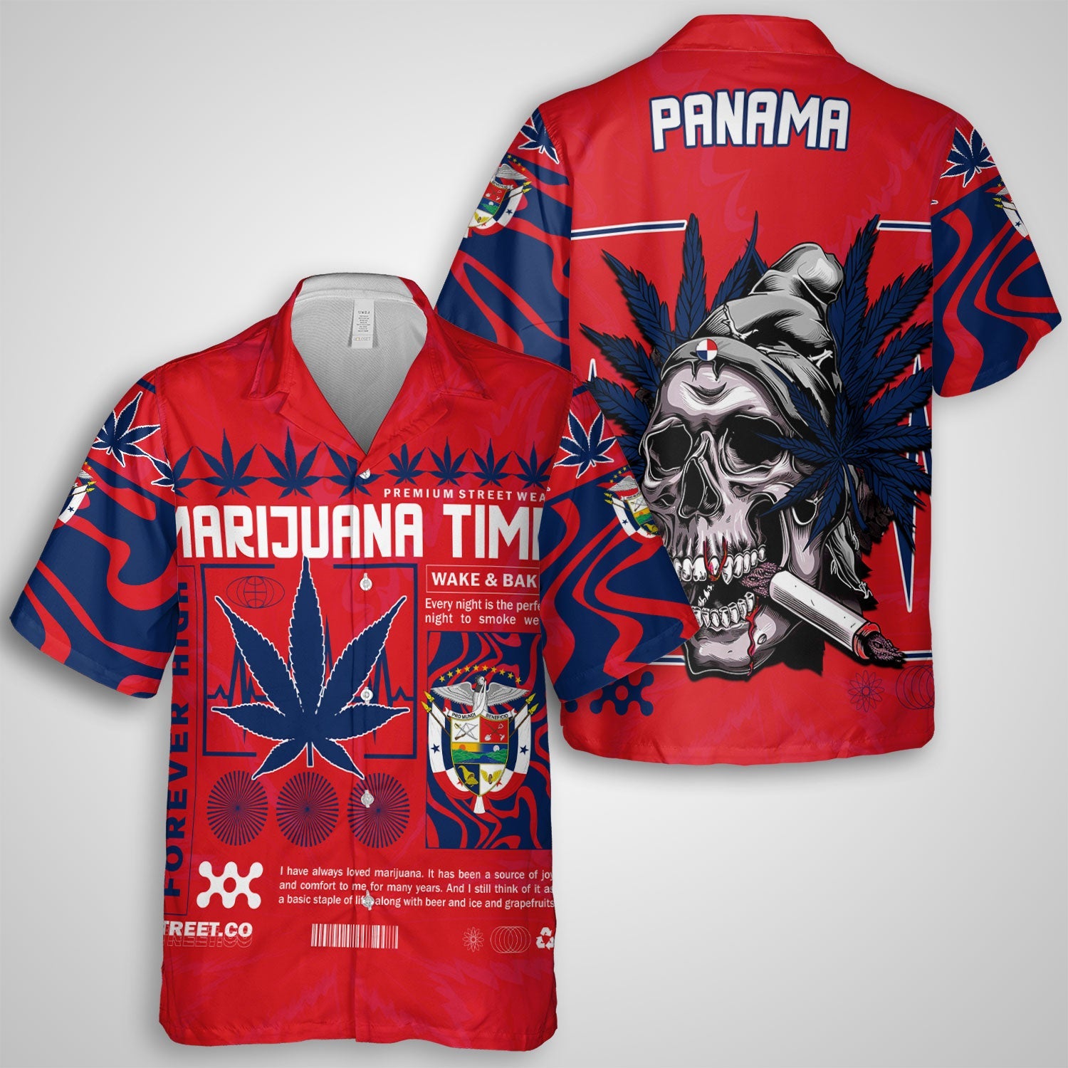 Panama Hawaiian Shirt Flag & Coat Of Arms Marijuanas Style