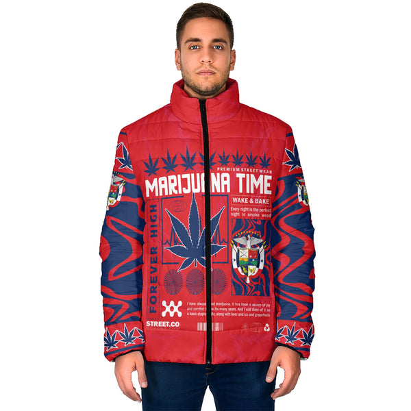 Panama Men Padded Jacket Flag & Coat Of Arms Marijuanas Style