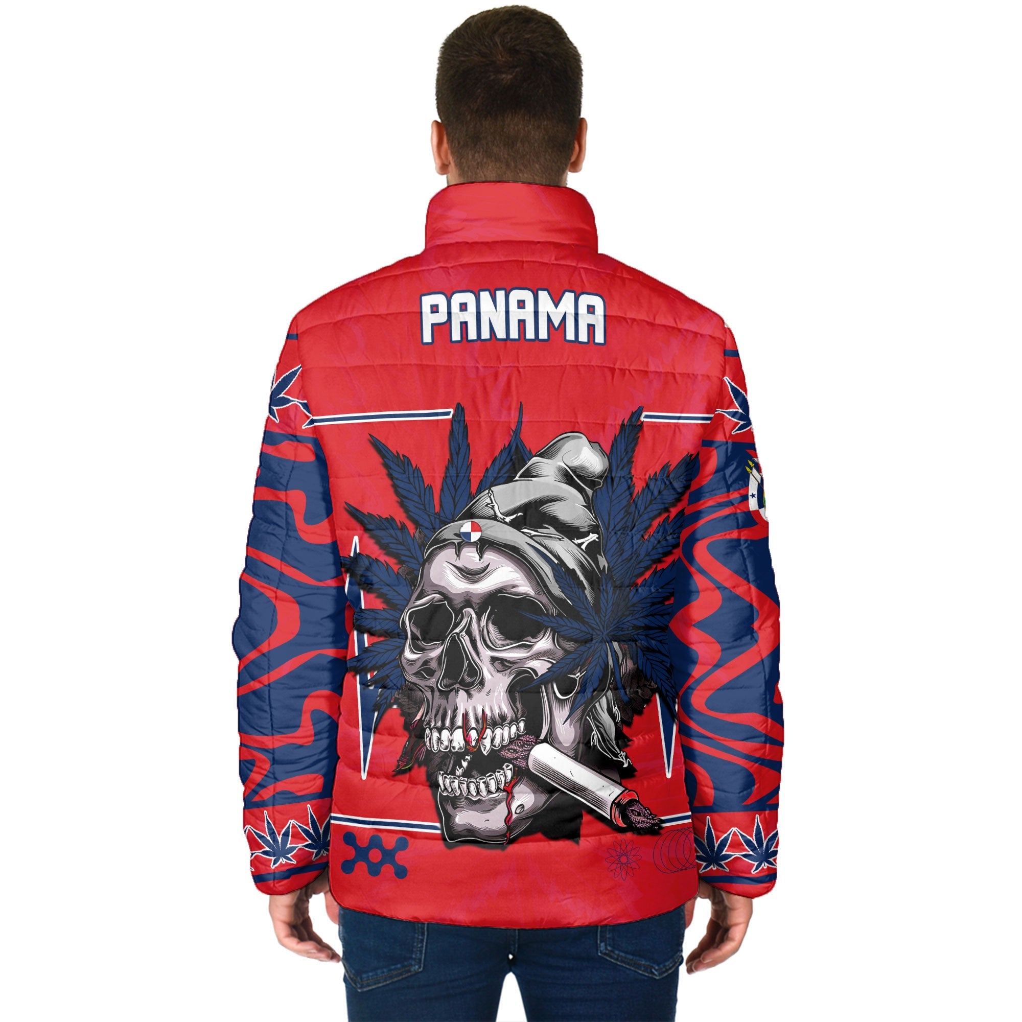 Panama Men Padded Jacket Flag & Coat Of Arms Marijuanas Style