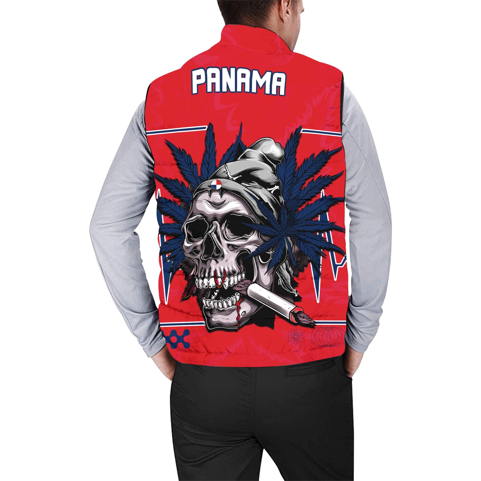 Panama Men Padded Jacket Vest Flag & Coat Of Arms Marijuanas Style