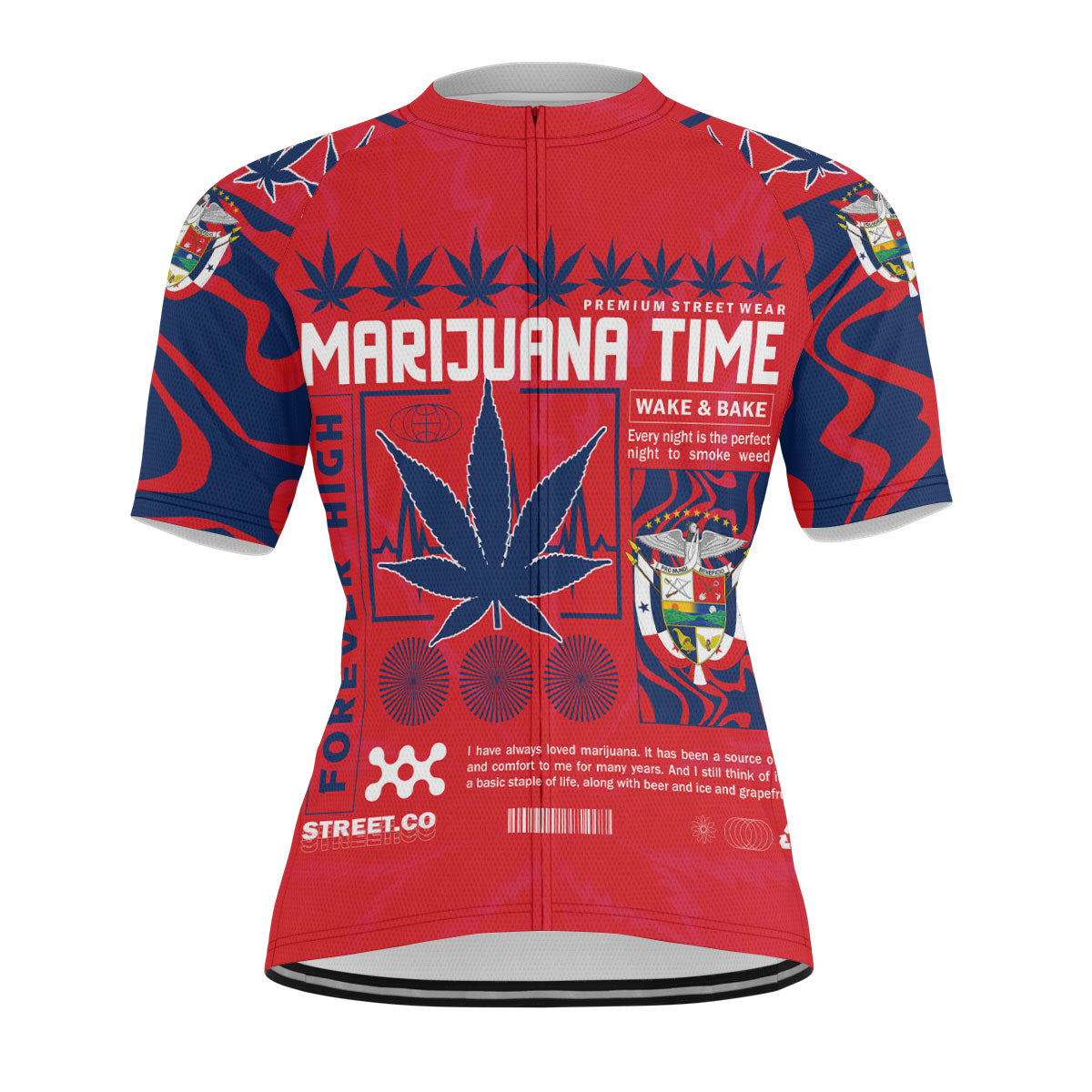 Panama Men's Cycling Jersey Flag & Coat Of Arms Marijuanas Style