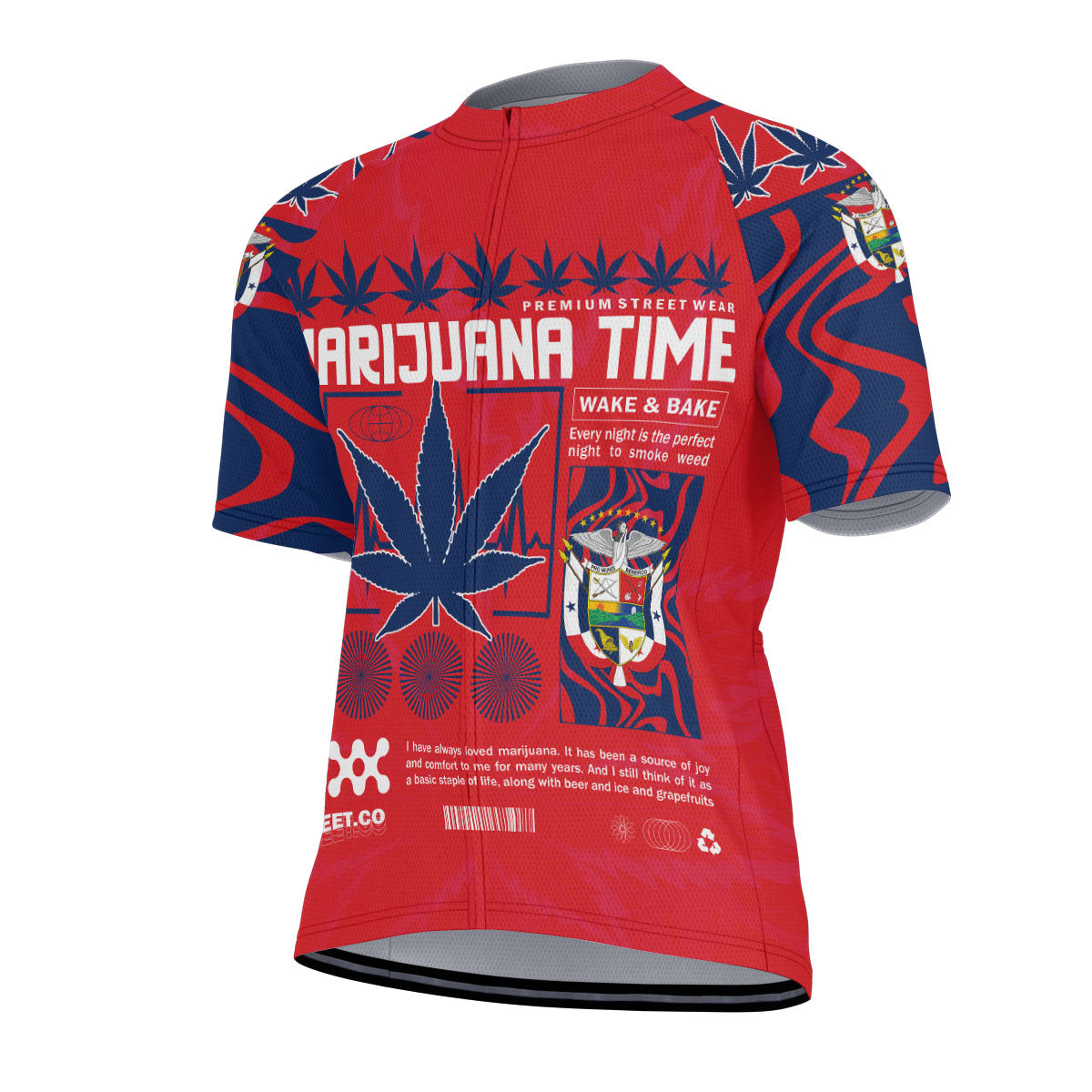 Panama Men's Cycling Jersey Flag & Coat Of Arms Marijuanas Style