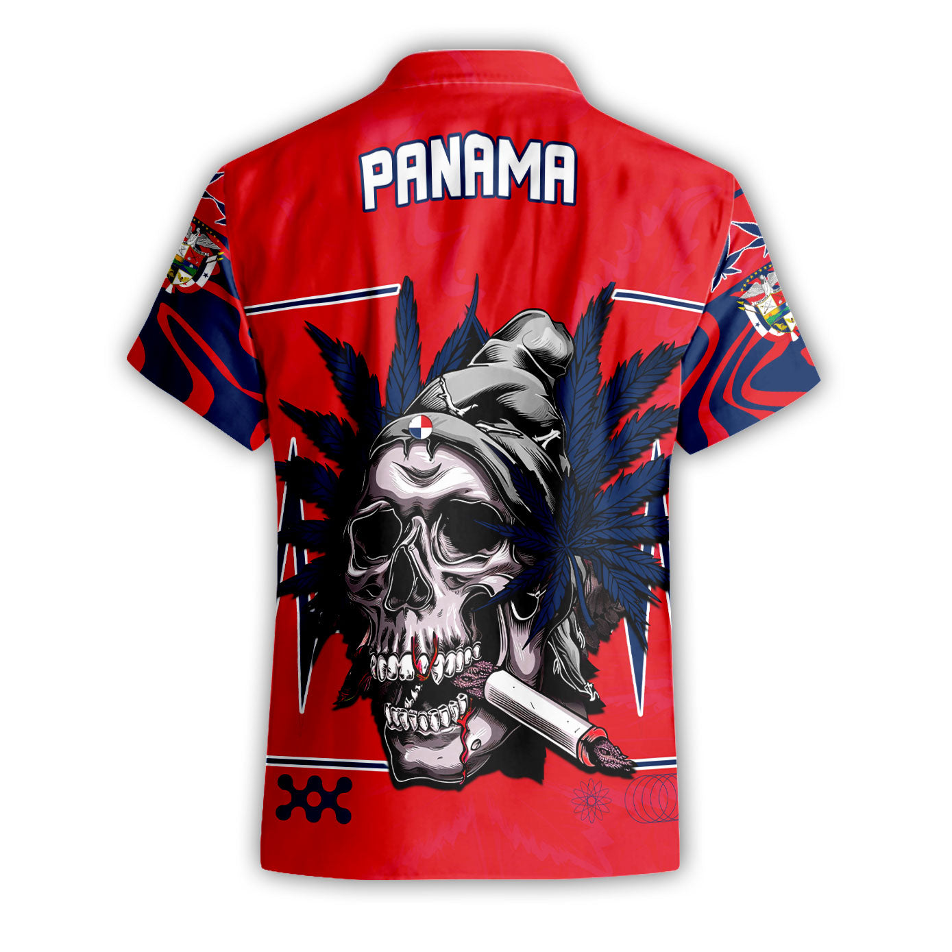 Panama Short Sleeve Shirt Flag & Coat Of Arms Marijuanas Style