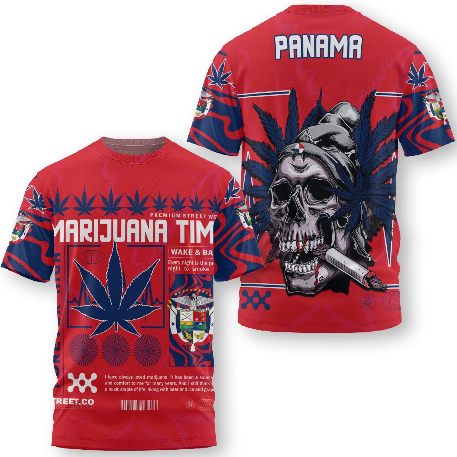 Panama T Shirt Flag & Coat Of Arms Marijuanas Style