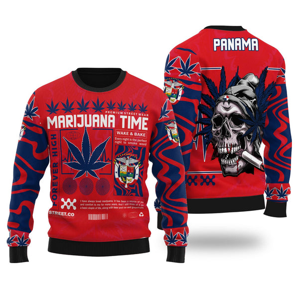 Panama Ugly Sweater Flag & Coat Of Arms Marijuanas Style